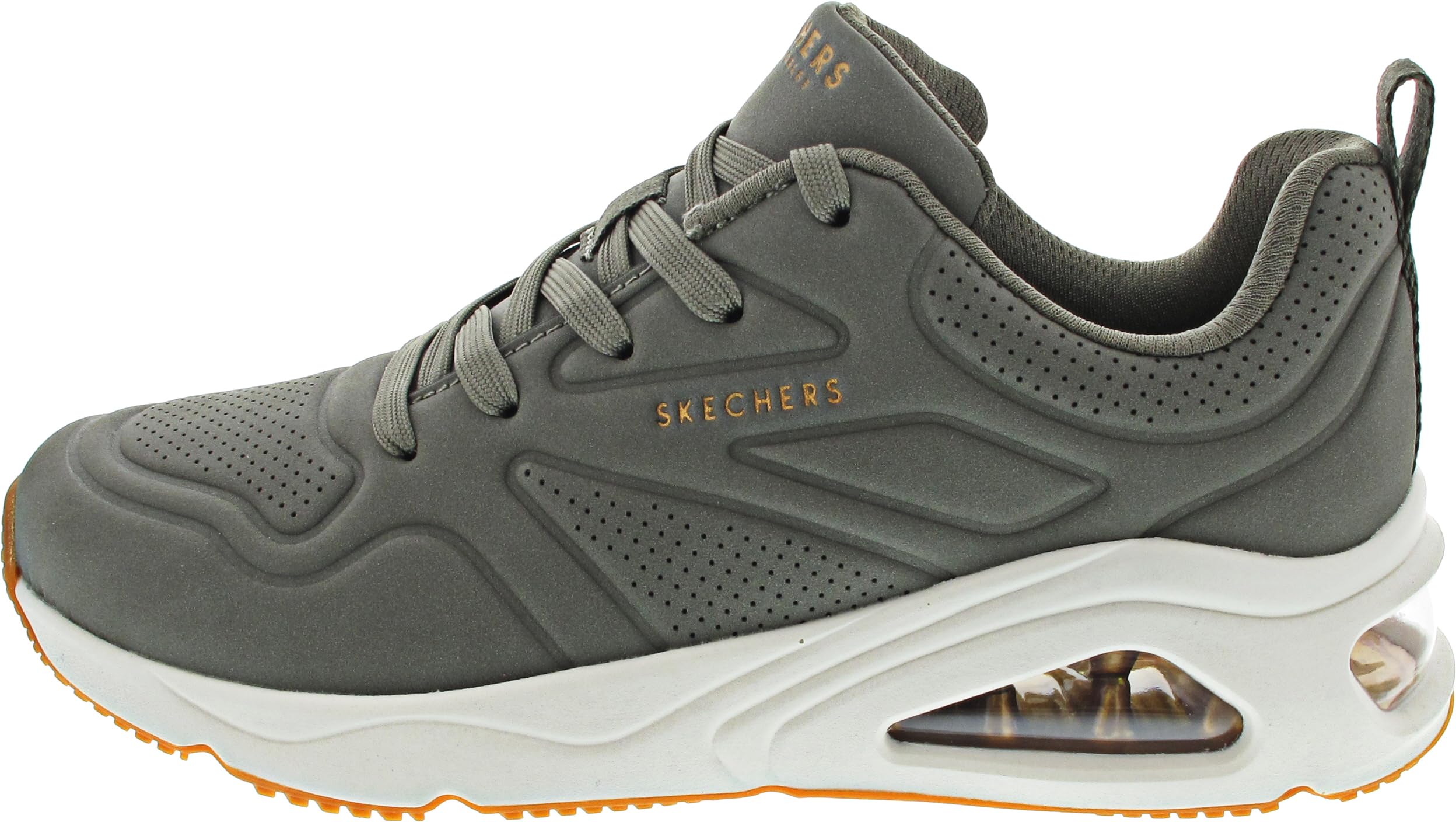 Skechers Damen Tres-air UNO Ah - Mazing Sneaker, Olive Durasuede Textile, 41 EU