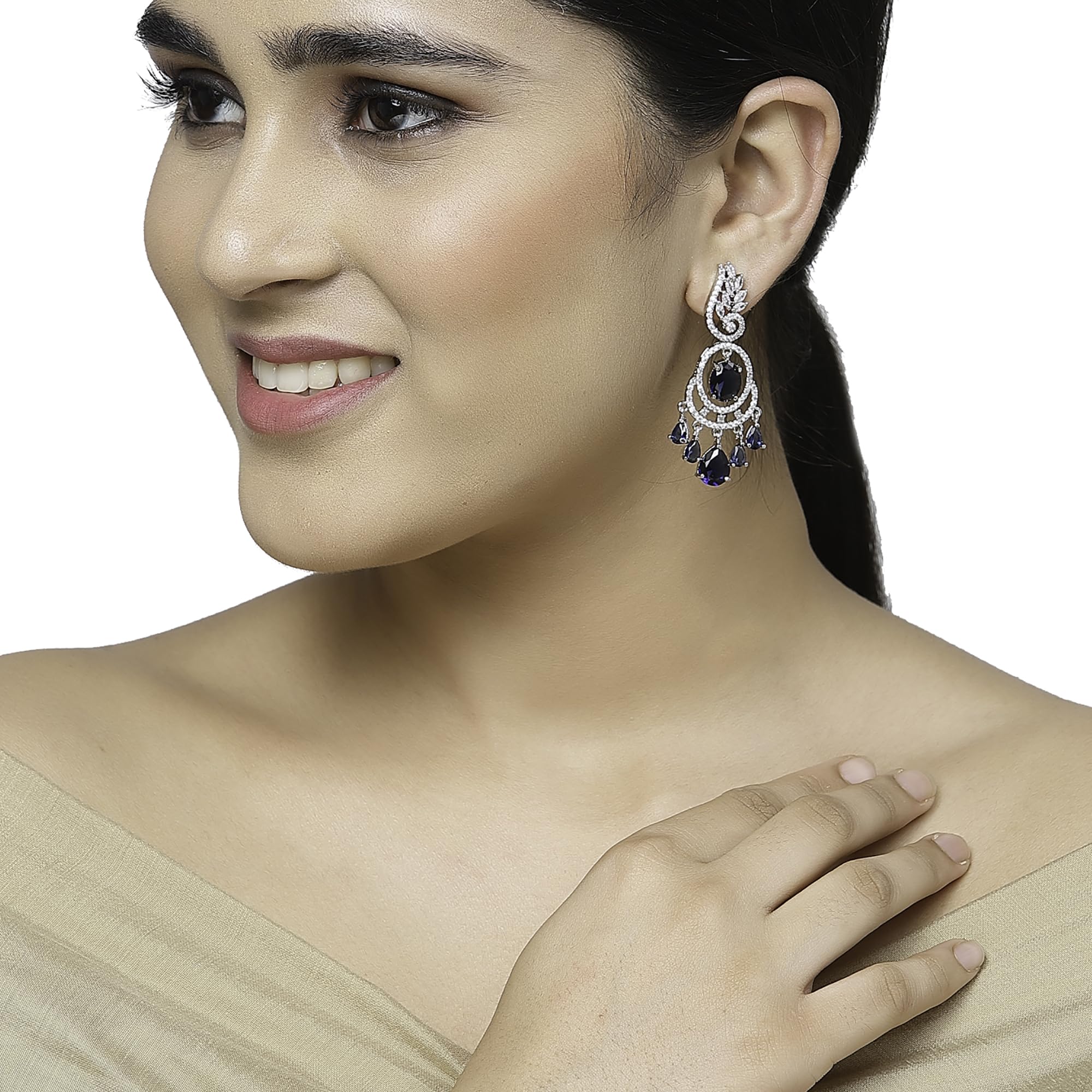 Rhodium-Plated Oval & Leaf Drop Earrings