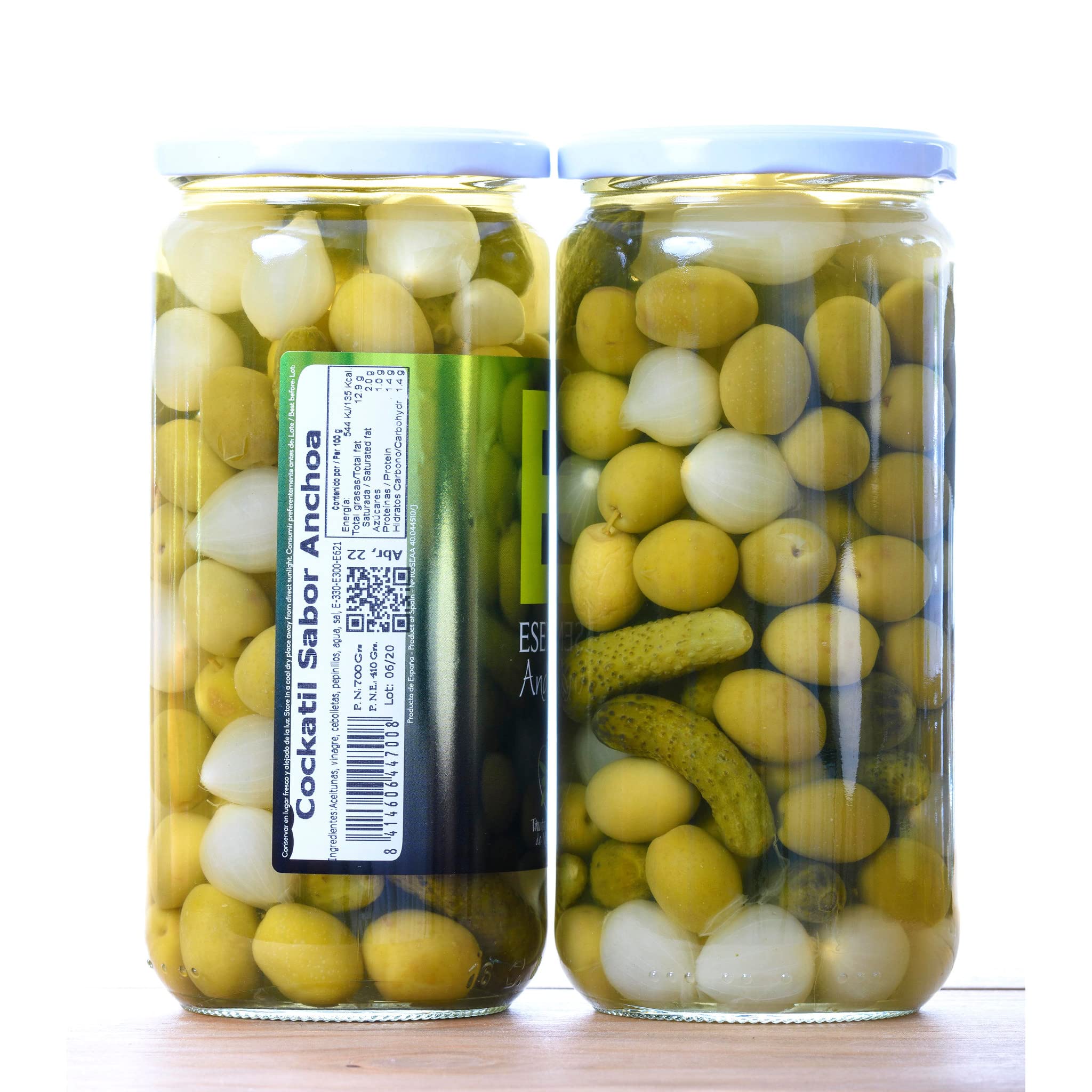 Encurtidos Cocktail de Aceitunas Pepinillos y Cebollitas Sabor Anchoa de Jaén Tarro 700g