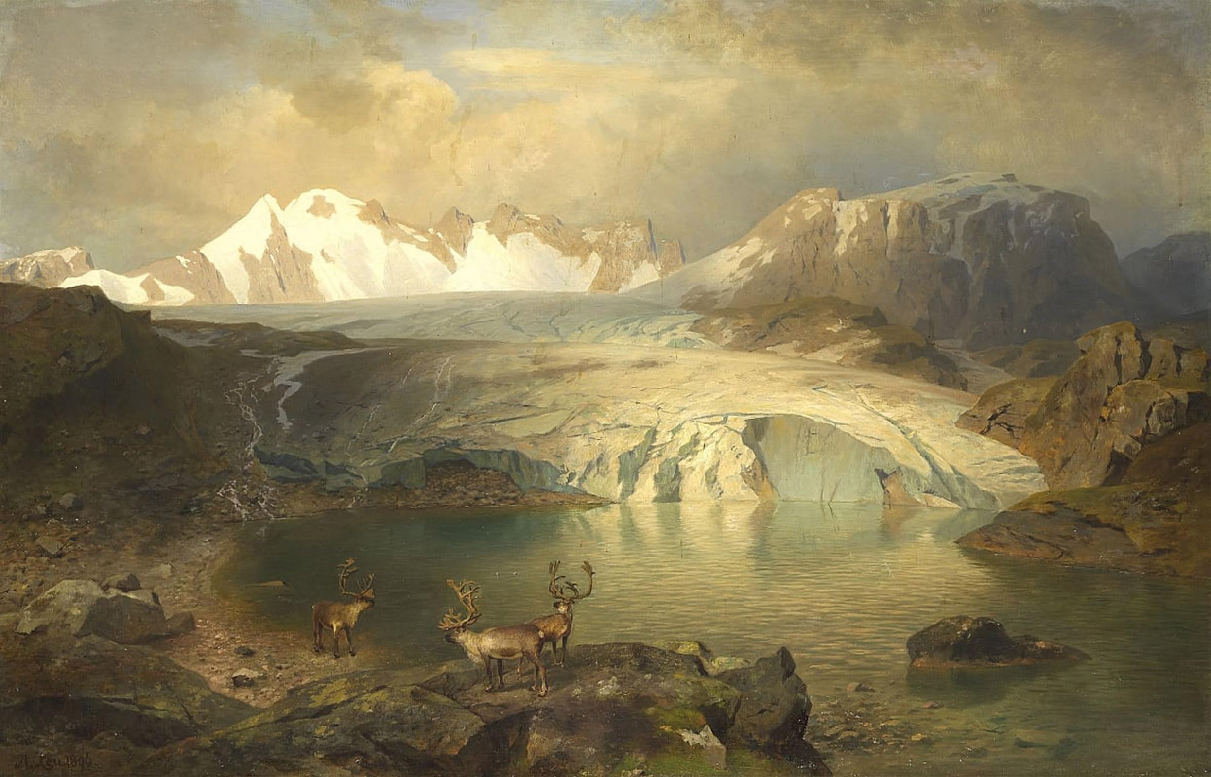 POSTERIIk Famous Print Pop Art Wall Art Graffiti Fjord Landscape with Glacier and Reindeer by August Wilhelm Leu Art Prints for Home Decor 60x90cm