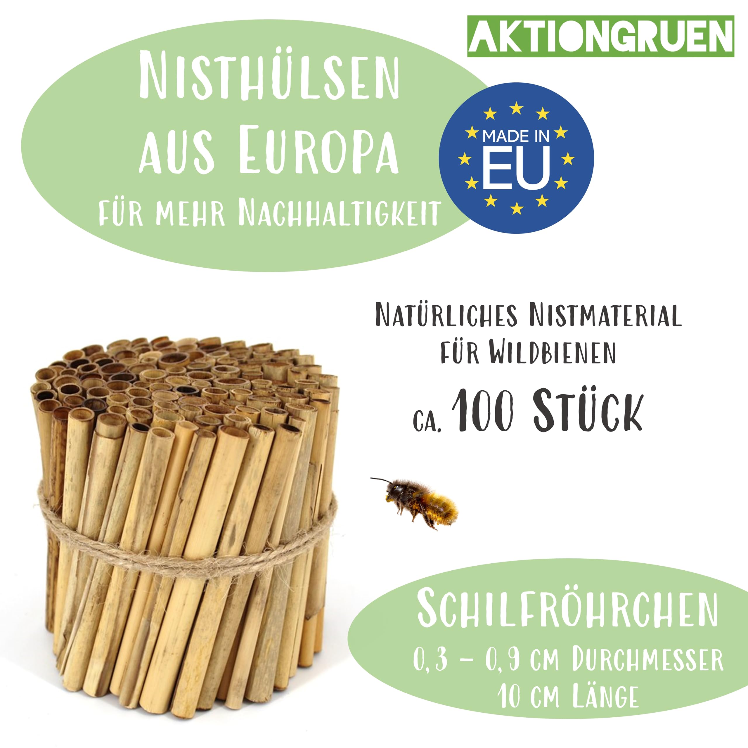 Schilfröhrchen für Insektenhotels, Länge 10 cm, Durchmesser 3-10 mm, ca. 100 oder 400 Stück, Röhrchen aus der EU!