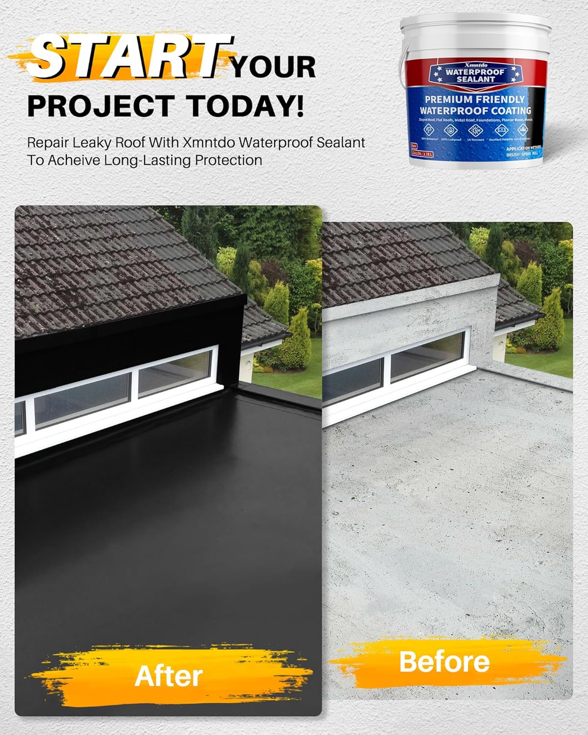 Waterproof Sealant (175oz Clear & 1 Gallon Black) - Fix Leak Repair Roofs, Walls, Woods, Gutters, Indoor and Outdoor Waterproof Coating