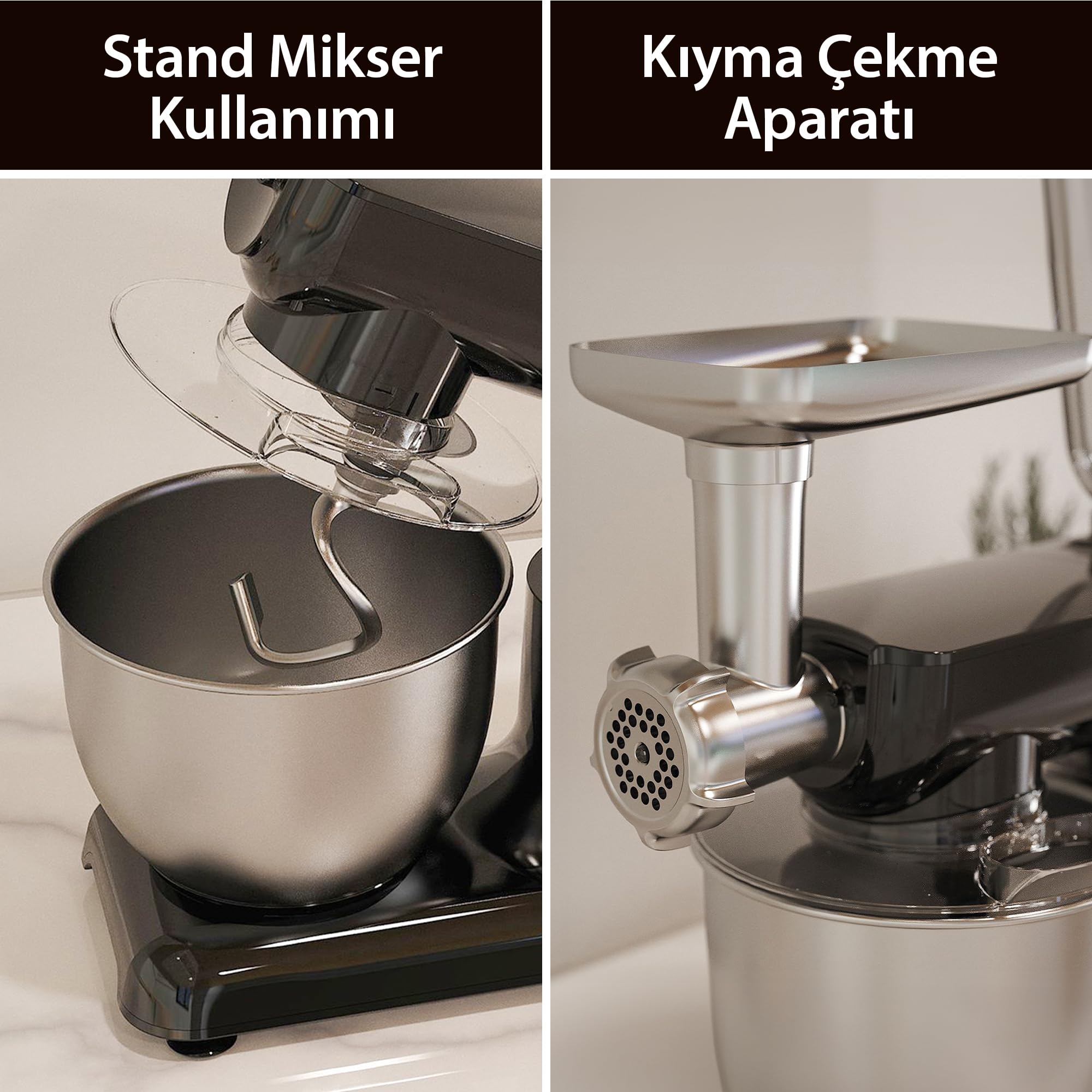 Sinbo SMX-2772 1200 W 3in1 Mutfak Şefi, 5 L Paslanmaz Çelik Hazneli Hamur Yoğurma Makinesi, Kıyma Aparatı ve Sürahi Blender