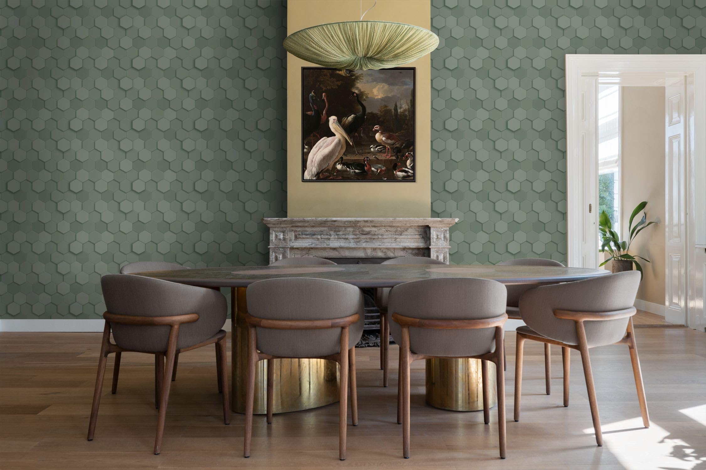 Origin papier peint hexagone 3d vert grisé 53 cm x 10.05 m Wallcoverings