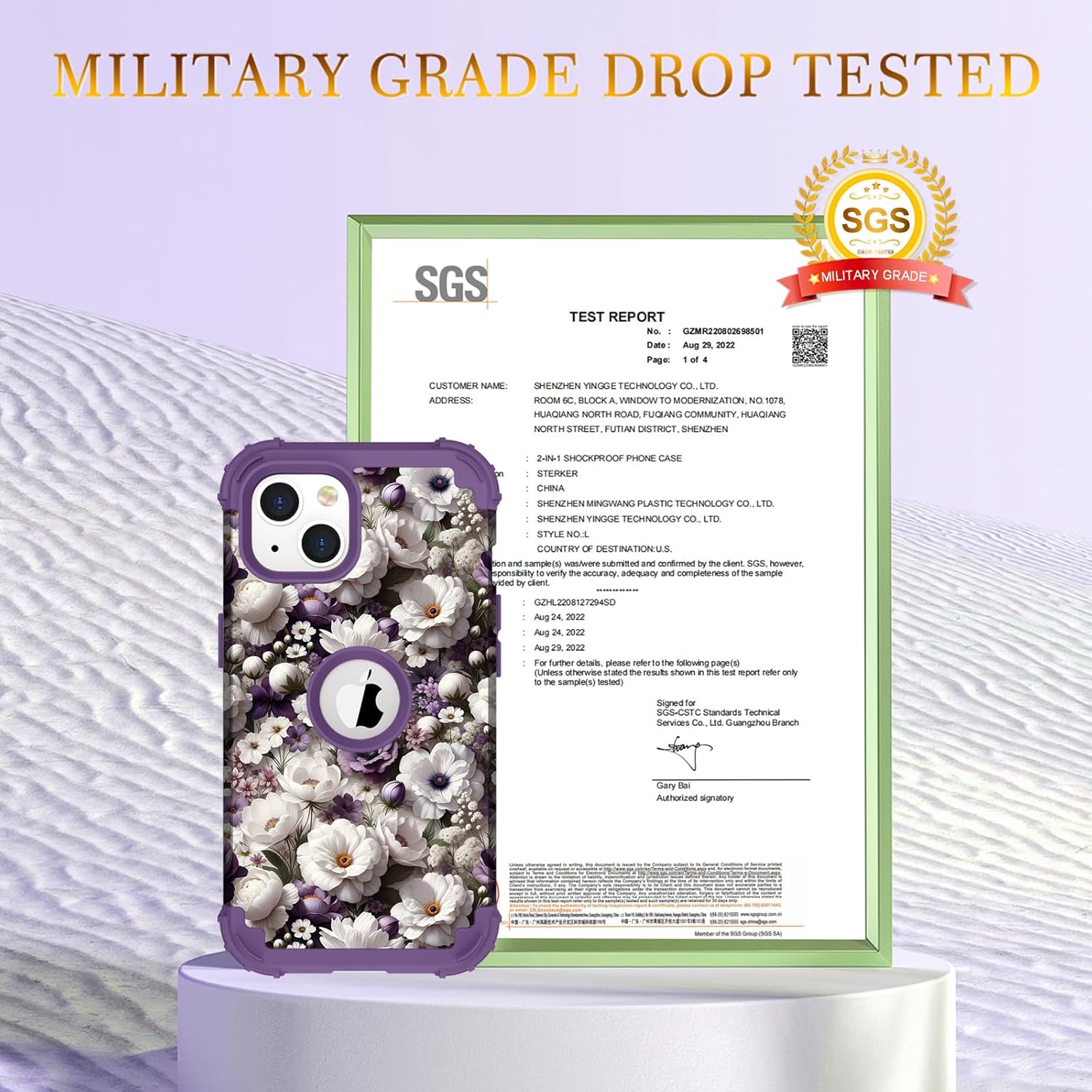 Hocase for iPhone 14 Case/iPhone 13 Case, Heavy Duty Shockproof Protection Soft Silicone Rubber+Hard Plastic Bumpers Hybrid Protective Case for iPhone 13/14 (6.1") - White Flowers - Image 2