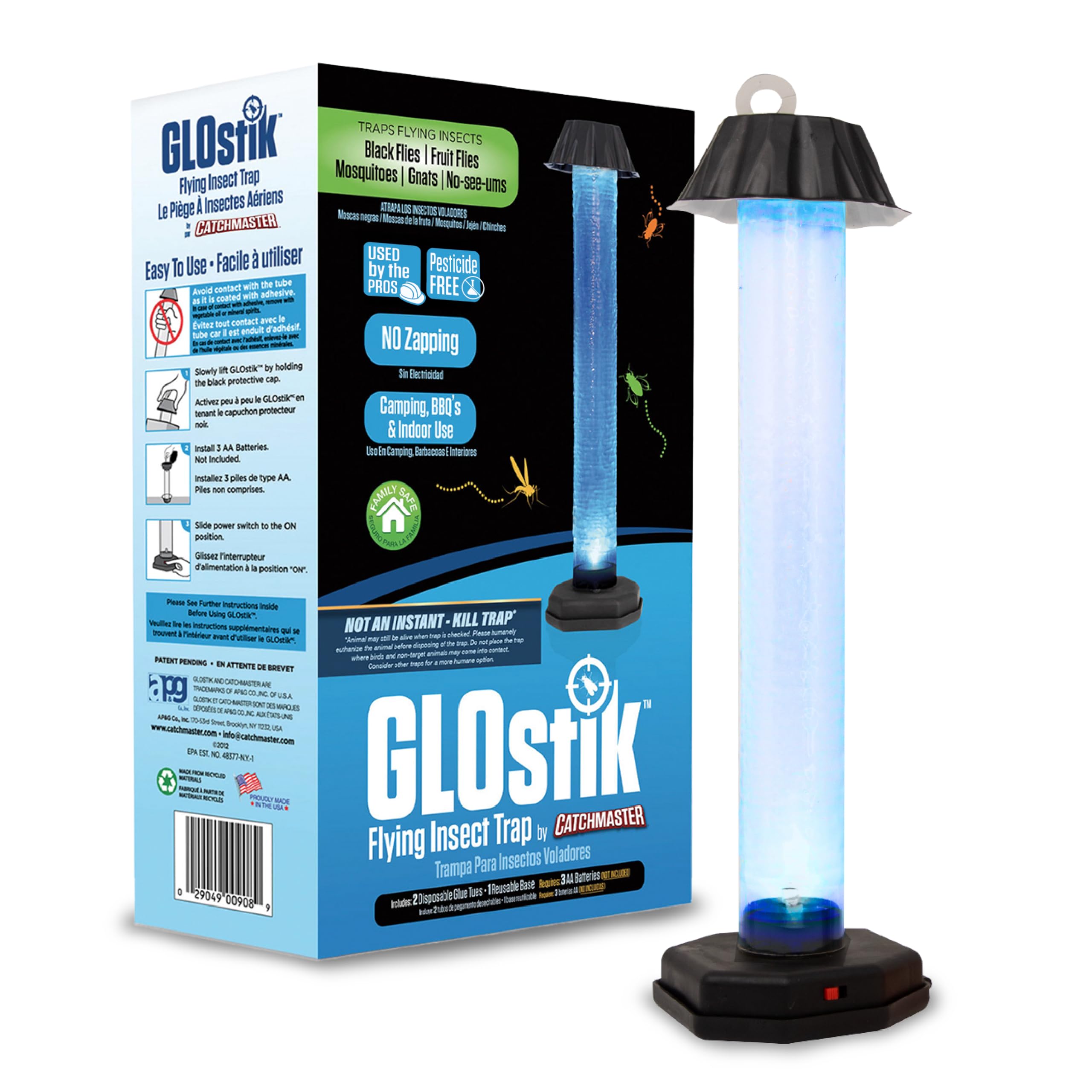 Glostik Flying Insect Trap 1-Pk, LED Light Glow in The Dark Sticky Fly Traps for Indoors & Outdoors, Mosquito & Bug Catcher Night Trap, Insect Killer, Home & Camping Pest Control
