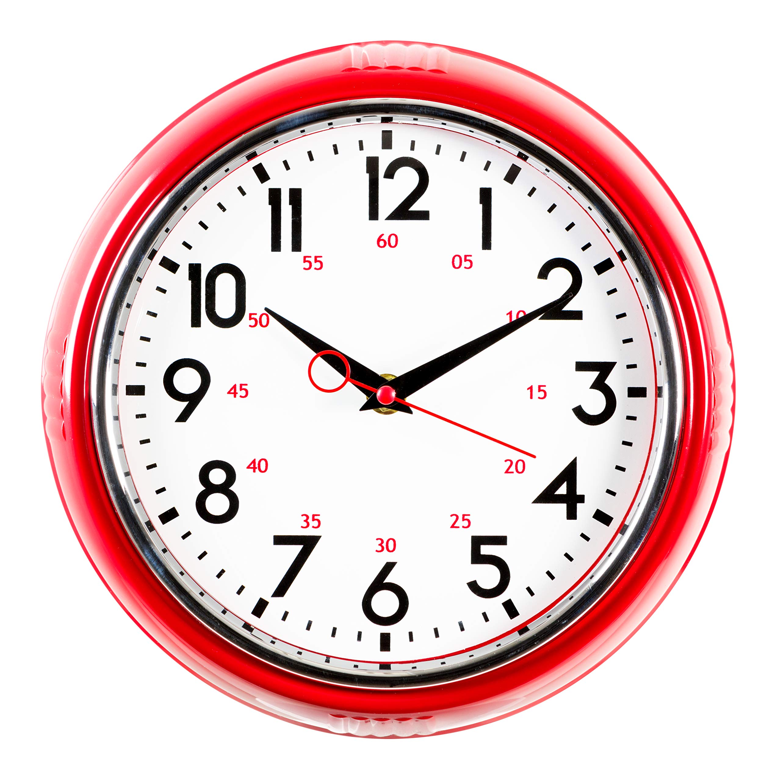 Horloge rétro rouge lisible de 24 cm pour ne plus sauter l'heure