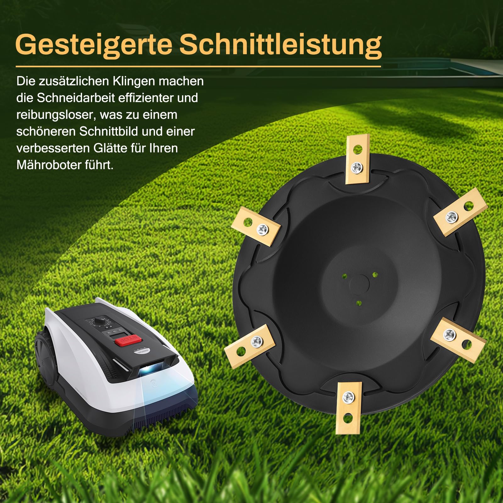 FourShow Messerteller + 6 Klingen Kompatibel mit ECOVACS Goat O500, O800, O1200, G1-800, G1-2000, G1, Mähroboter Messerscheibe Rasenroboter Drehscheibe