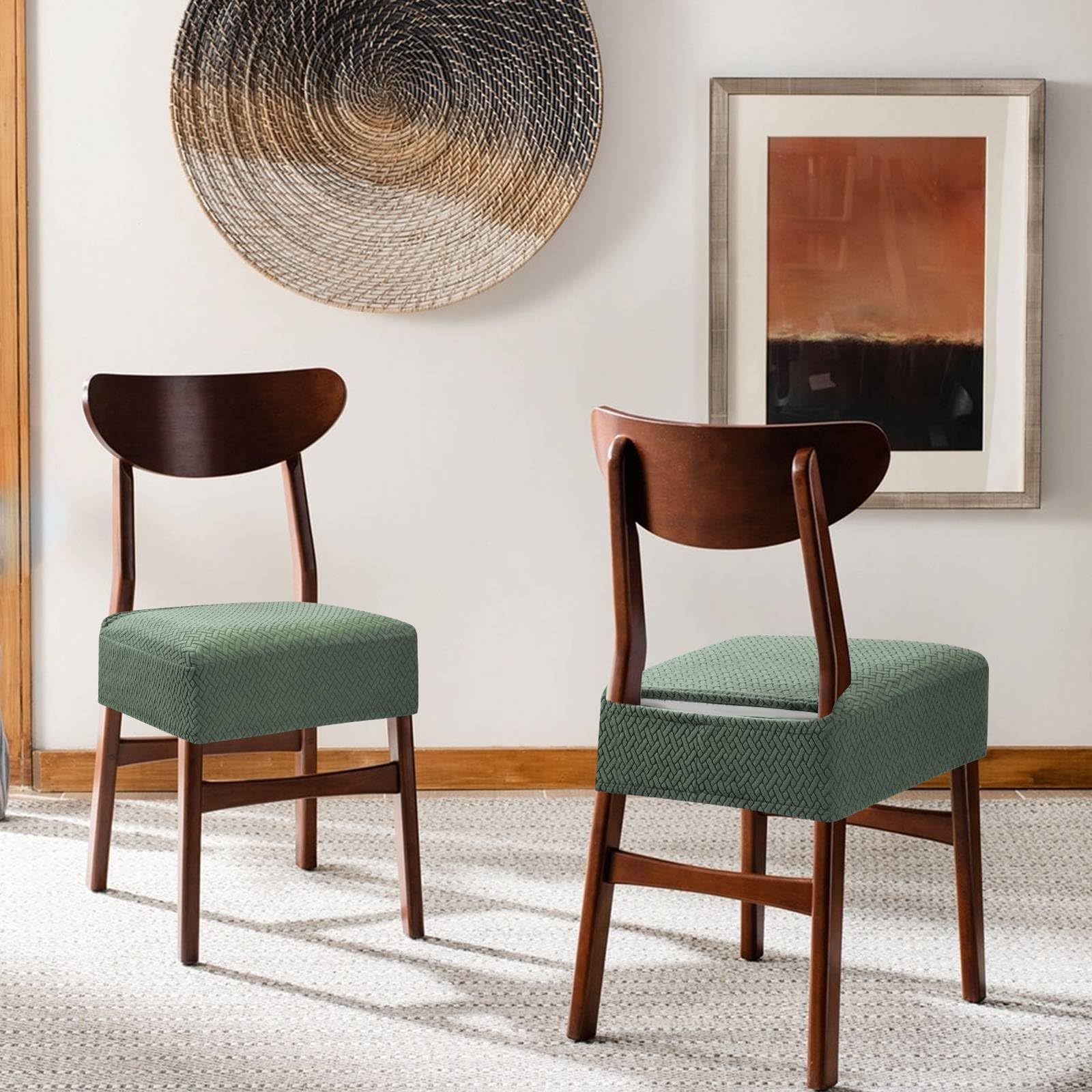 Coprisedie 4 Pezzi Coprisedia Elasticizzato Universale Jacquard Coprisedie per Sedia Fodere per Sedie da Cucina Lavabili Removibili Coprisedia Seduta per Hotel Ristorante (Verde Chiaro, 4 Pezzi)-TB