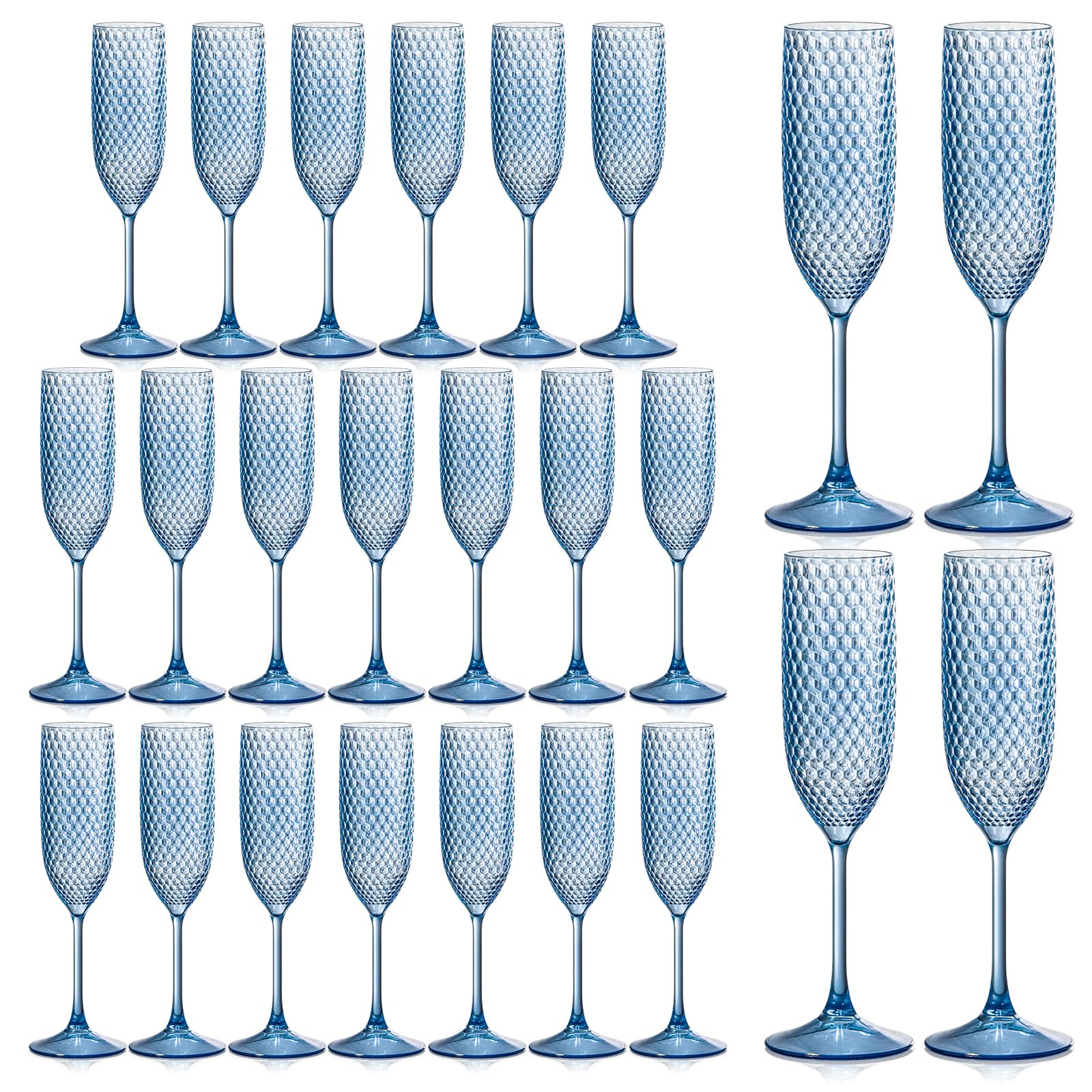 Photo 1 of 24 Pack Plastic Champagne Flutes Vintage Light Blue Goblet Champagne Glasses Unbreakable Wedding Toasting Glasses Diamond Wine Glasses Crystal Wine Cups Clear Drinking Glasses 5.5 OZ for Bridal Shower
