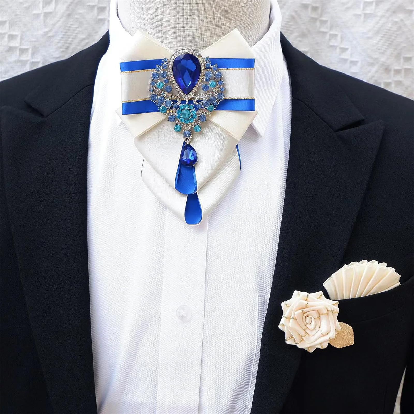 CMBSSTFC Damen Herren Britische Luxus Fliege Brosche Set Strass Kragen Blumen Pin für Hochzeit Corsage