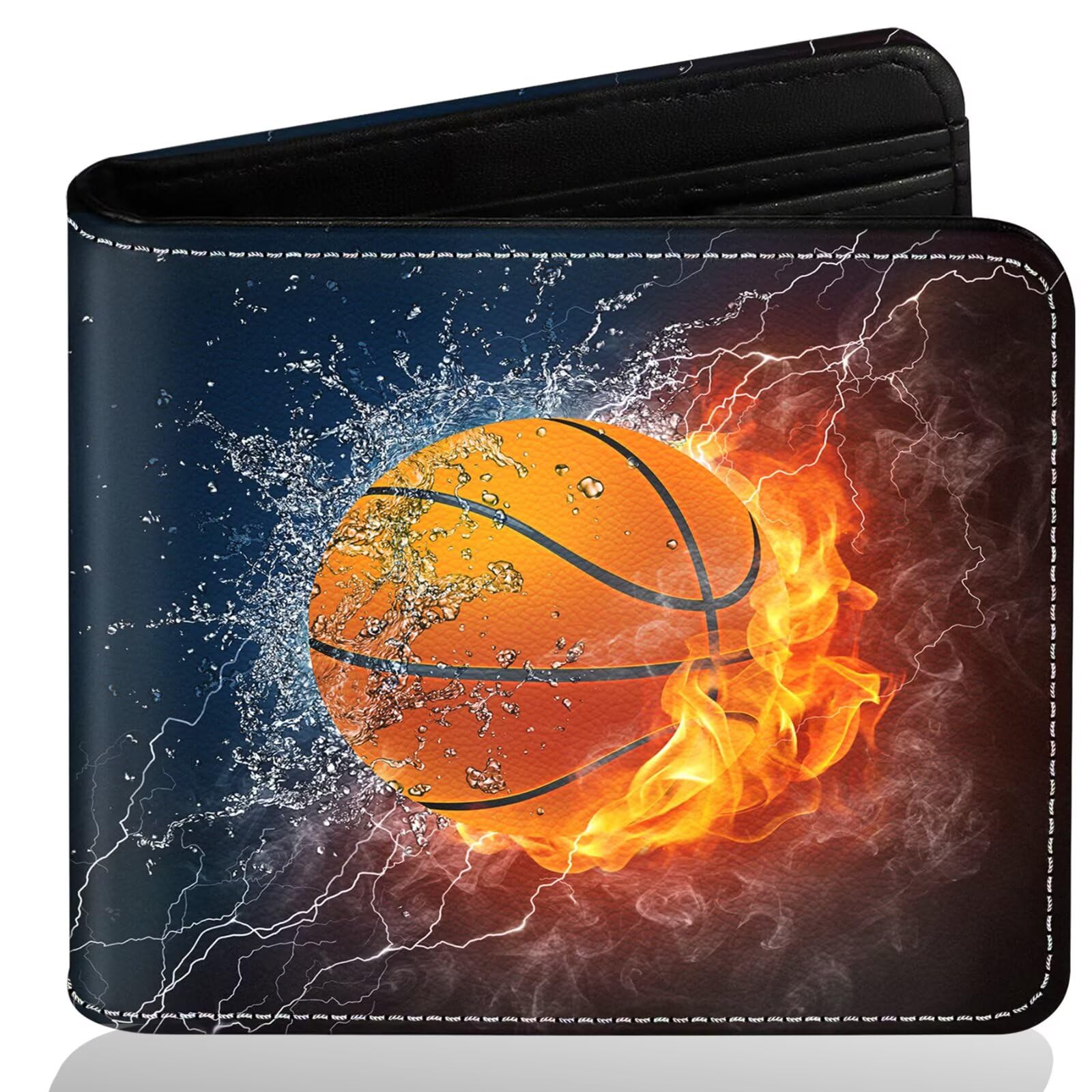 Boys Wallet for Teens, Cool Kids Wallet for Boys Ages 8-10 9-12 11-15, Funny Basketball Leather Bifold Rfid Blocking, Coin Pocket Id Window for Teen Men Youth Guys Birthday Christmas Gifts