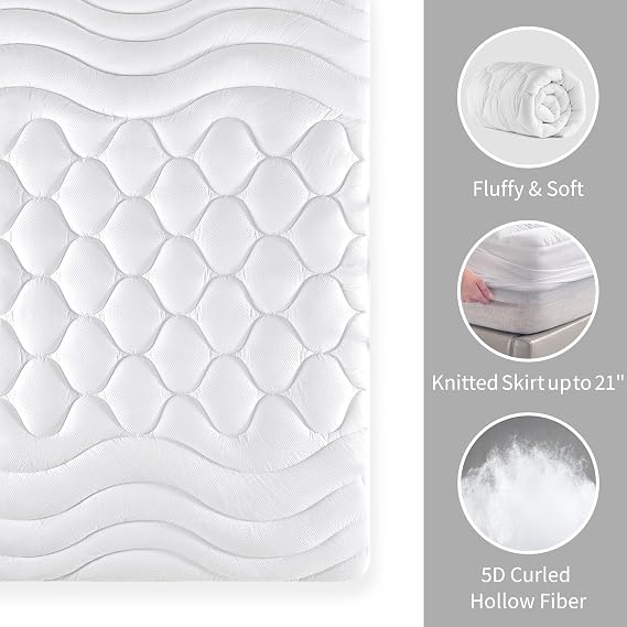 Sonive Queen Mattress Protector, Mattress Topper with 8-21 Deep Pocket | Mattress Pad with 3-Zone Support, Mattress Cover Microfiber Fitted Mattress Machine Washable White