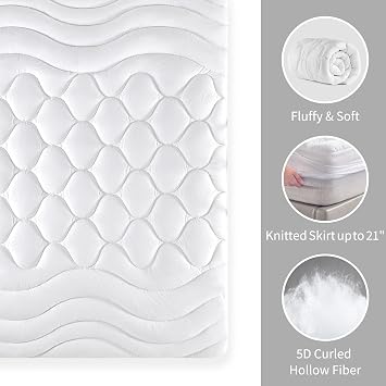 Sonive Queen Mattress Protector, Mattress Topper with 8-21 Deep Pocket | Mattress Pad with 3-Zone Support, Mattress Cover Microfiber Fitted Mattress Machine Washable White