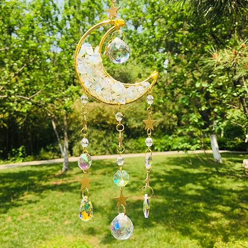 Miniatura 6 de Atrapasoles hecho a mano con cristal de luna, prisma de estrella, atrapasoles de arco iris, colgantes para ventana, jardín, hogar, patio, decoración
