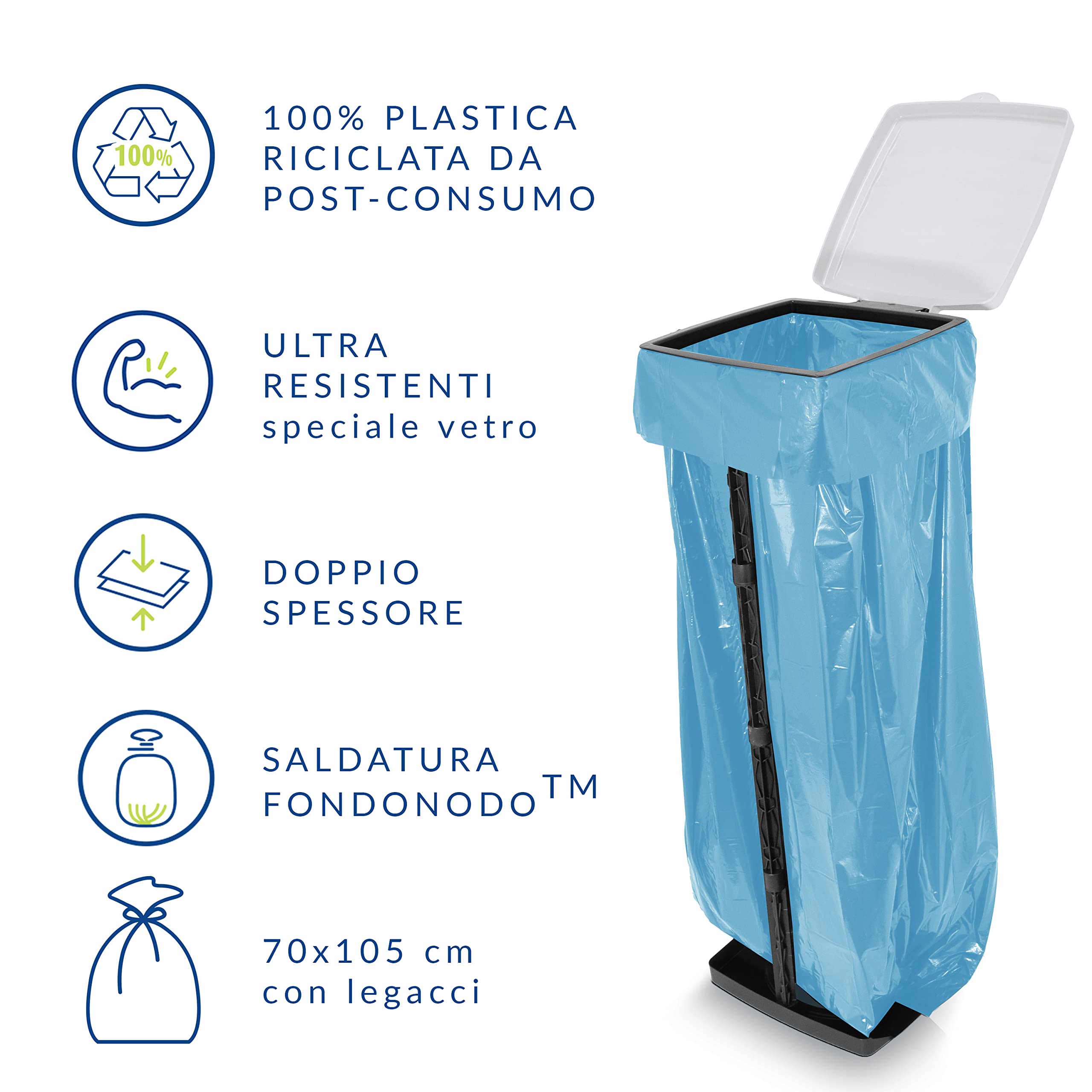 Domopak Spazzy Professional Sacco per Raccolta Differenziata Speciale Vetro, 110 lt, Azzurro Trasparente, 5 Confezioni da 15 pezzi