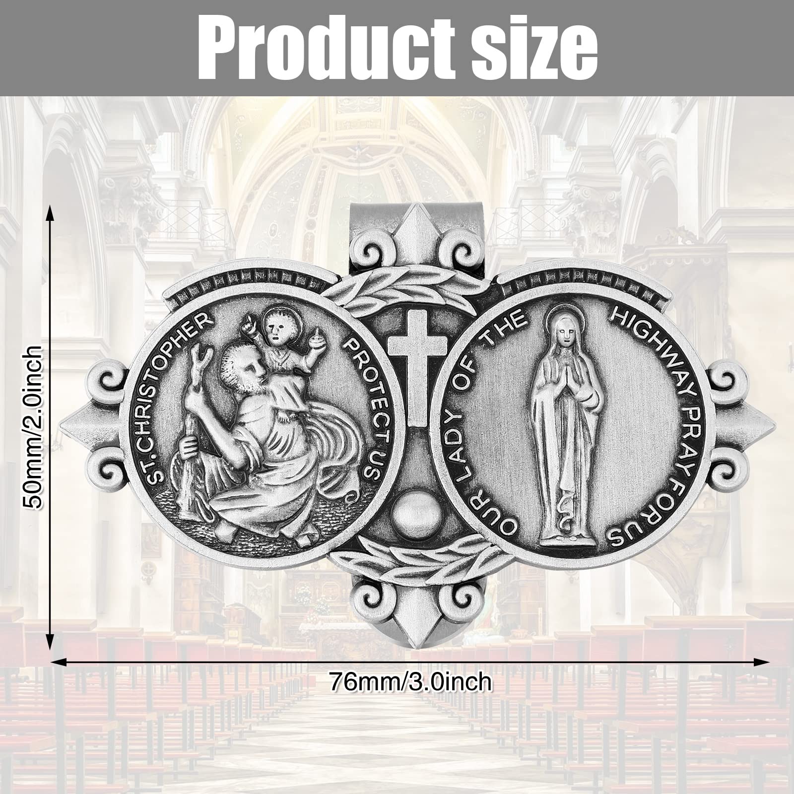 St Christopher Medal for Car St Christopher Catholic Visor Clip for Car Our Lady of The Highway Visor — view 7