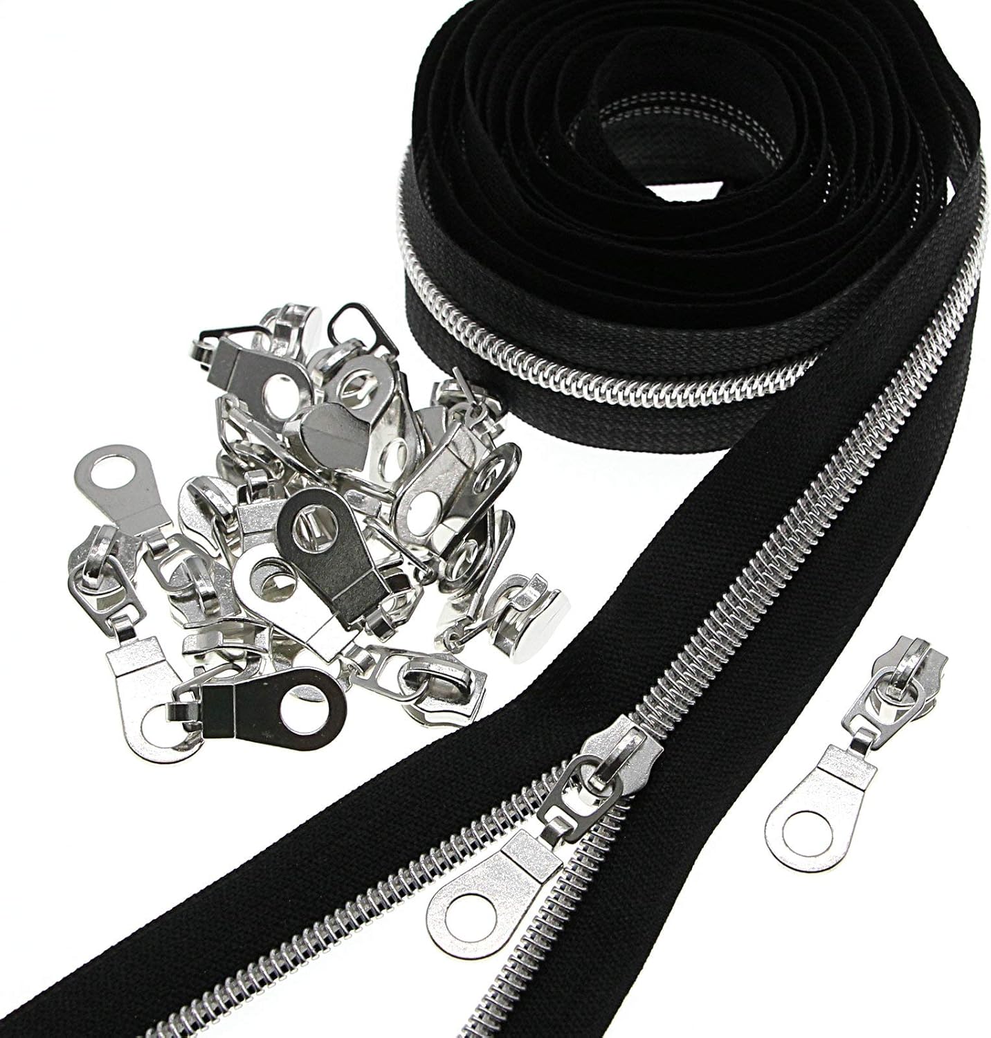 5 Metallic Nylon Coil Zippers by The Yard,Black Bulk 10 Yards with 25