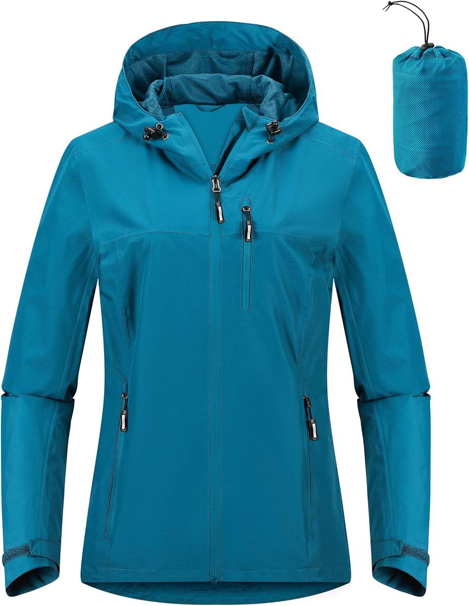 Outdoor Ventures Chaqueta impermeable plegable para mujer impermeable con capucha