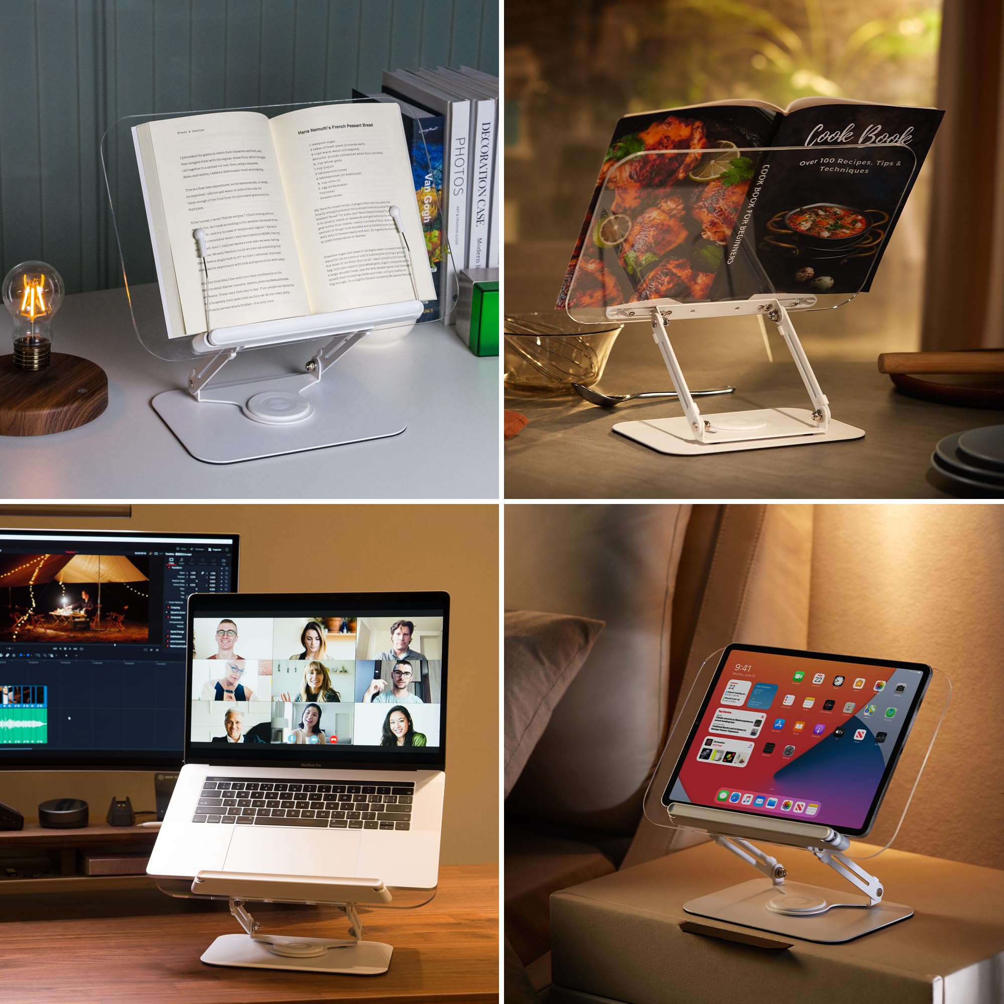SupeDesk Supporto da lettura, regolabile con base in alluminio girevole a 360°, per bambini da 3,5 a 15 pollici, iPad, laptop, tablet, leggio, pieghevole e portatile