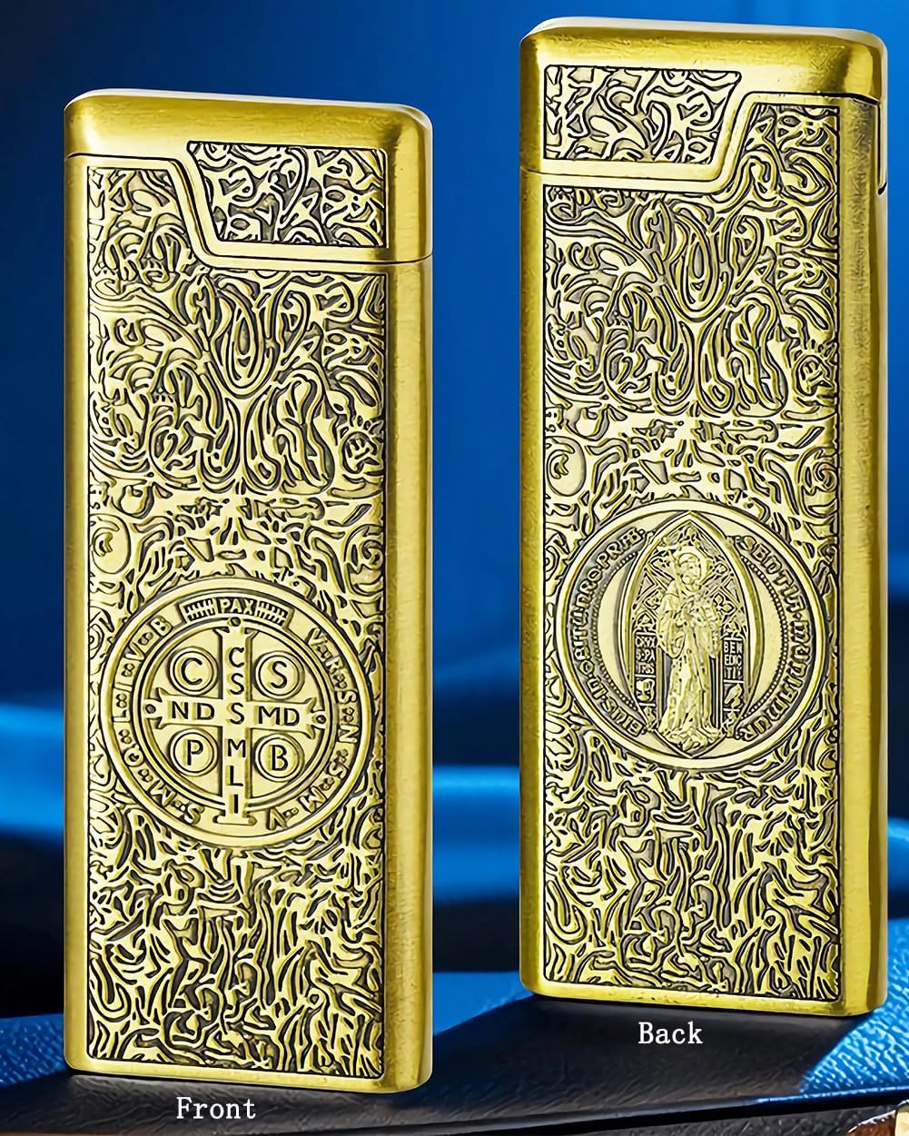 St Benedict Lighter, Constantine Antique Vintage Trench Lighters, Classic Refillable Butane Metal Soft Flame Lighter for Collection Decorative Gift (Butane Not Included) (Bronze)