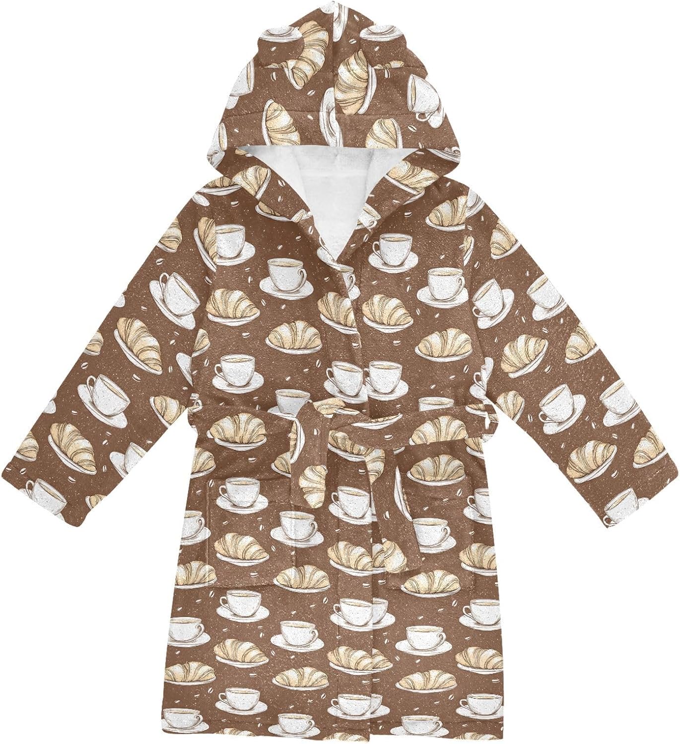 senya Croissants Coffee Cups Br Toddler Hooded Bathrobe Kids Soft Plush Bath Towel Robes for Boys Girls 2-12 Years