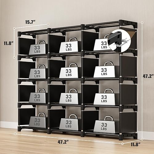 Miniatura 8 de REIBII Librería, estantería para libros, estantería, 12 estanterías, librerías, funda para libros de bricolaje, estantería negra, estantería alta,