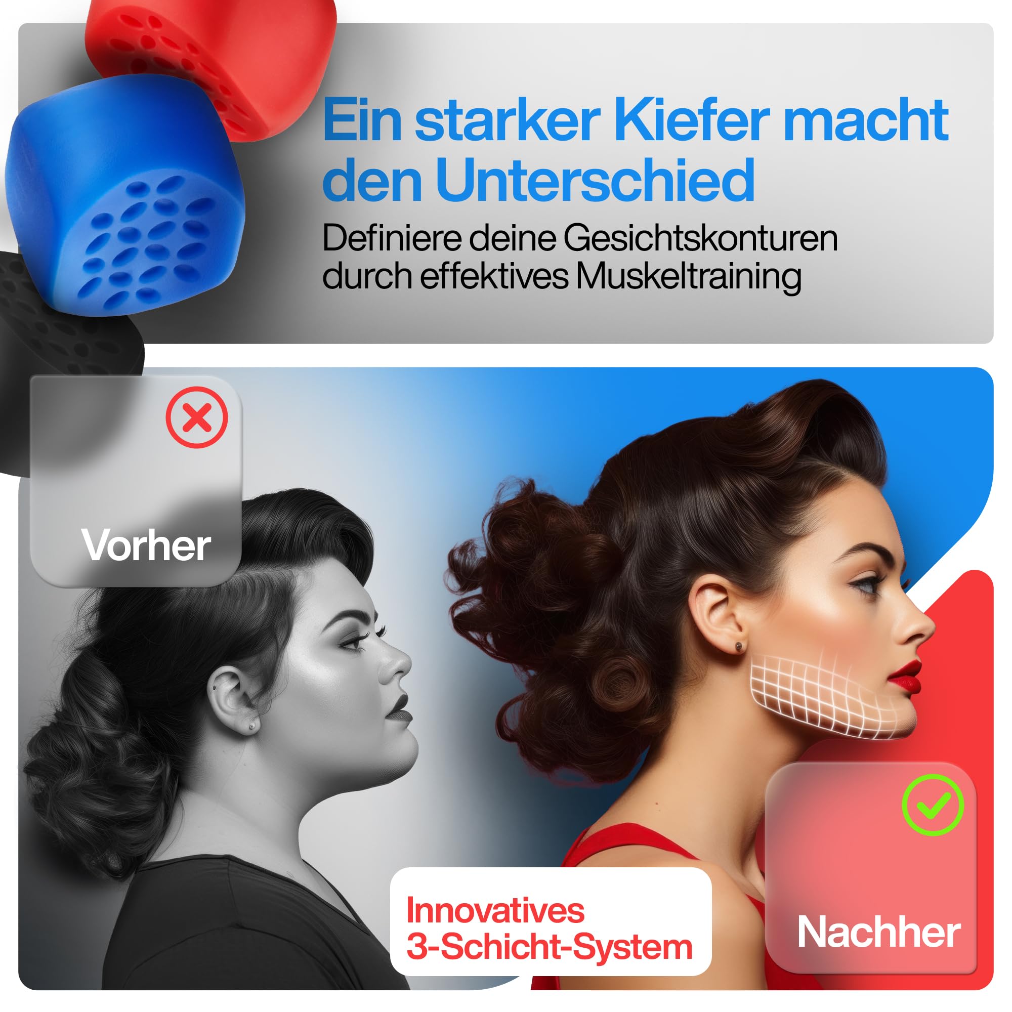 EZOT Jawline Trainer - Entrenador de mandíbula para hombres y mujeres, define la línea de la mandíbula y el entrenamiento facial con tóner jawliner, jaw exerciser para eliminar la papada, tres niveles