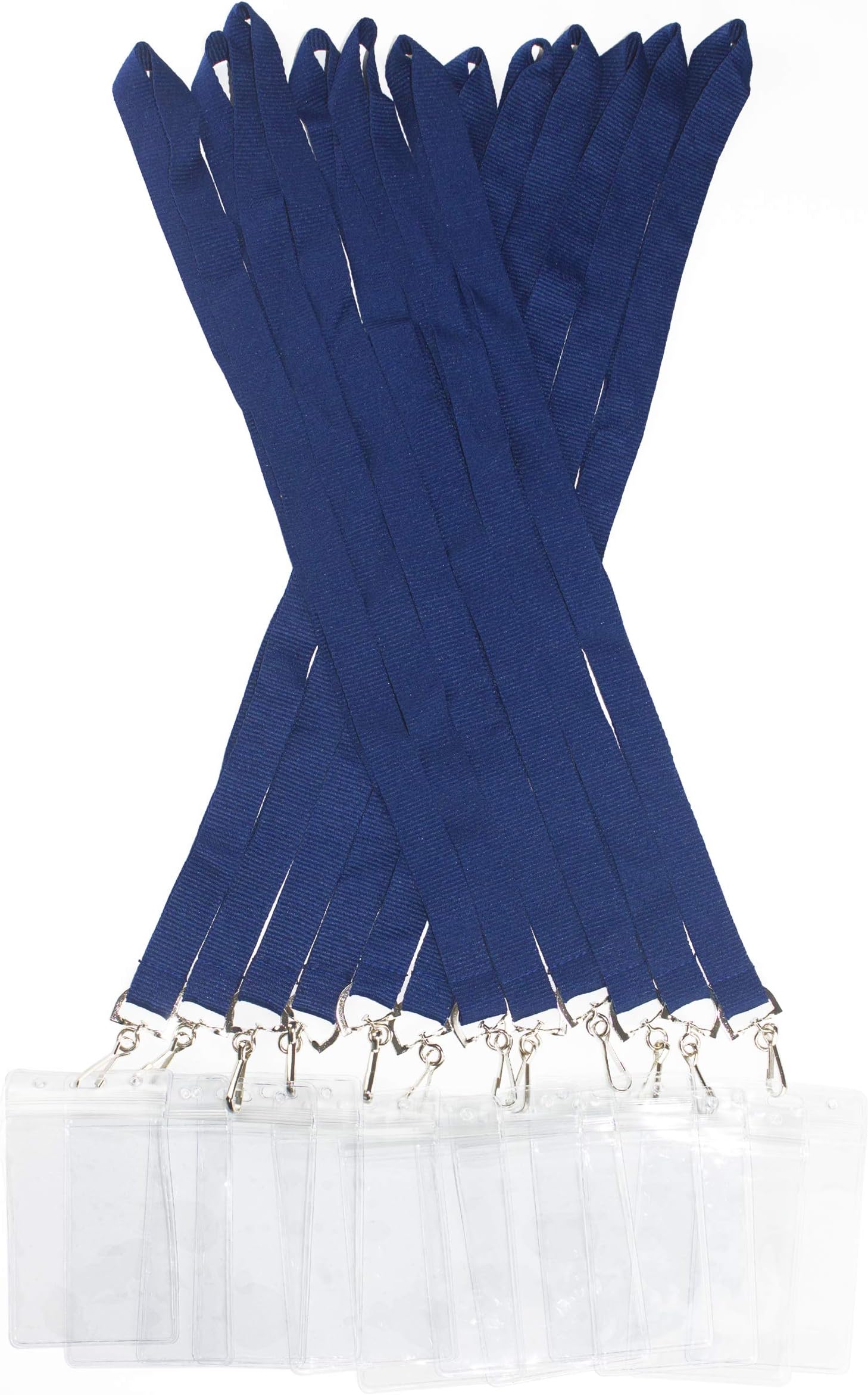12-Pack Navy Blue Lanyards with Waterproof ID Card Holders -Druable Polyester Neck Strap