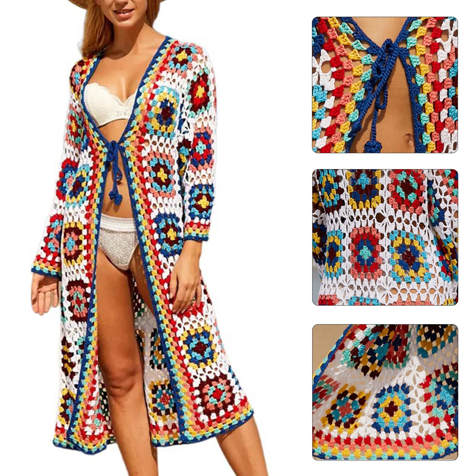 Kimono lungo da donna, aperto sul davanti, copricostume da bagno, cardigan lungo