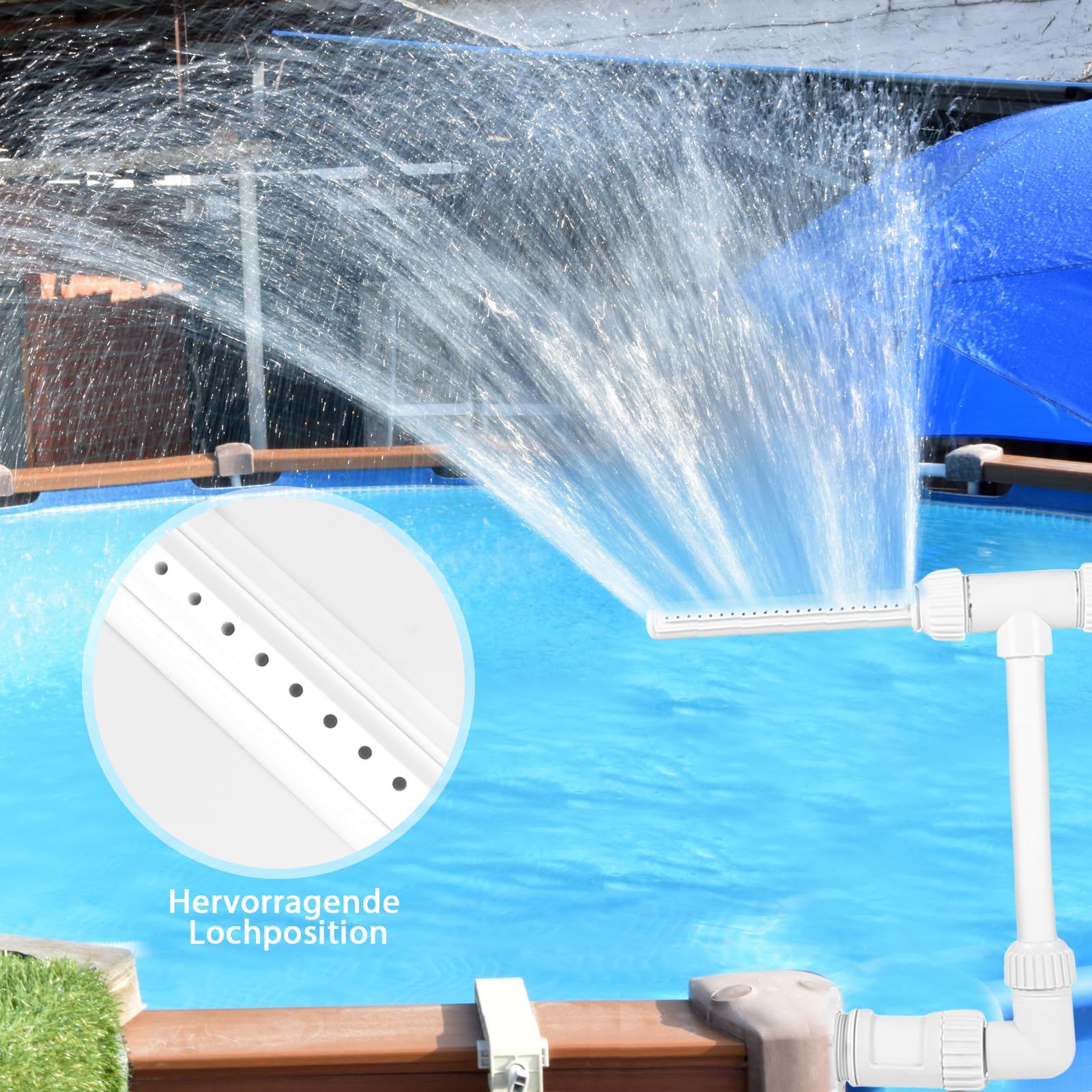 Fuente de agua doble de HOSPAOP, cascada ajustable para piscina y spa, blanco