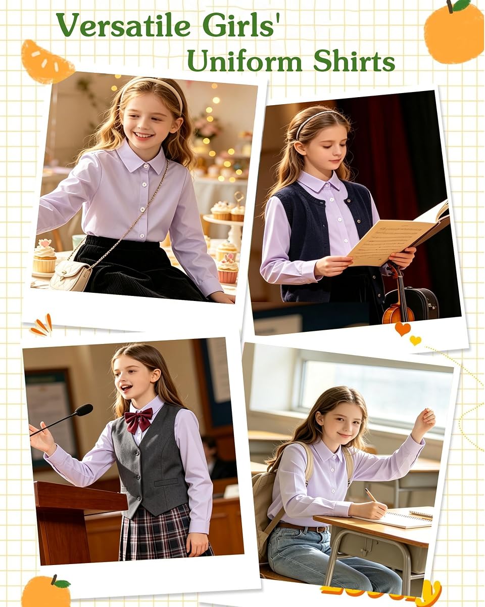 Girls' Classic Fit School Uniform Blouse - White - OKINI view 4