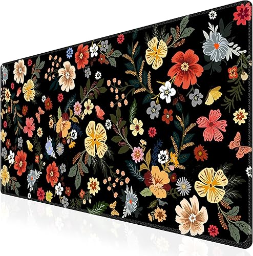 Miniatura 12 de iCasso Alfombrilla de escritorio, XXL Alfombrilla grande para mouse, con base antideslizante y bordes cosidos, para trabajo y juegos (floral verde)