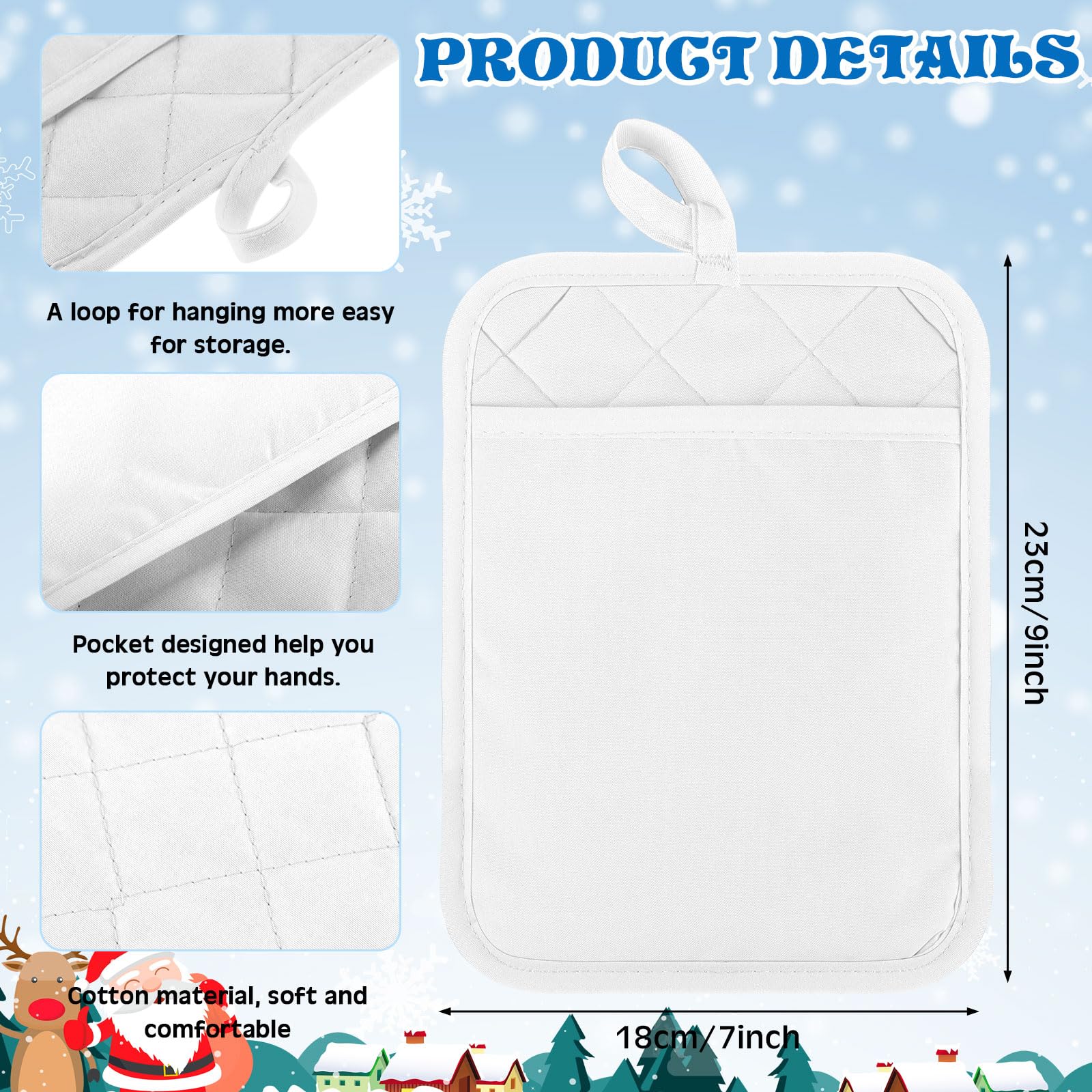 Hoolerry 40 presine con tasca a sublimazione, 17,8 x 22,9 cm, in cotone, con passanti per appendere, per cucina, cucina, cottura al forno (bianco)