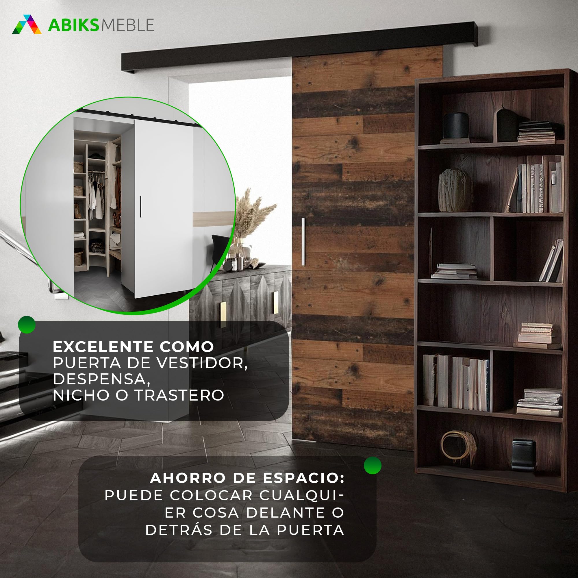 ABIKSMEBLE Salwador 1 Sistema de Puerta Corredera con Cubierta de Riel - Puertas Corredizas de Pared Interior - Puertas Empotradas en el Ático - Construcción Sólida - 90 x 204 cm - Blanco