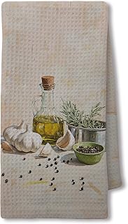 Vintage Neutral Cooking Kitchen Hand Towels 16x24 Inch, Cooking Lovers Gifts, Farmhouse Garlic and Olive Oil Decorative Hand Towels for Kitchen Dining Room