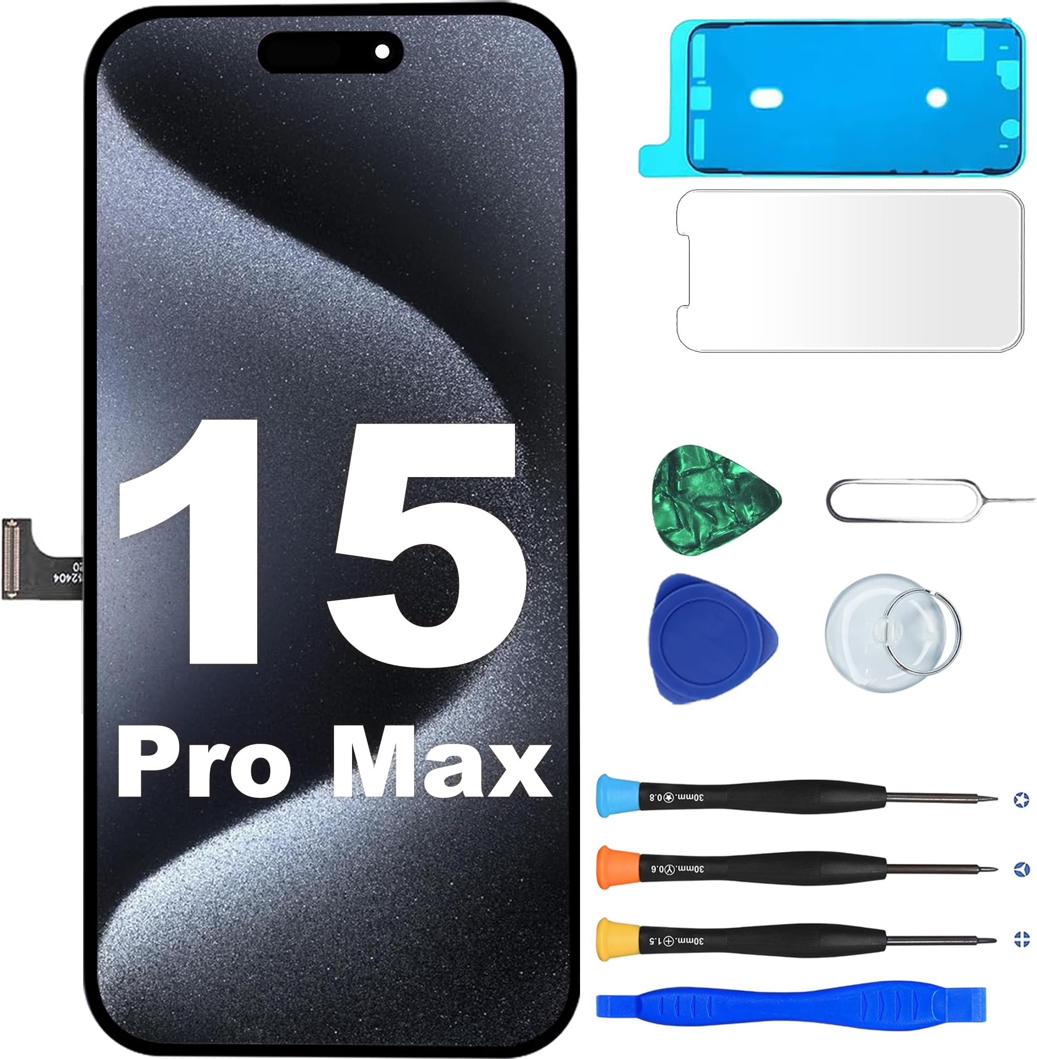 MP+ for iPhone 15 Pro Max Screen Replacement, [COF] [3D Touch] Retina Display Digitizer Screen Assembly with Repair Tools Kit and Waterproof Adhesive