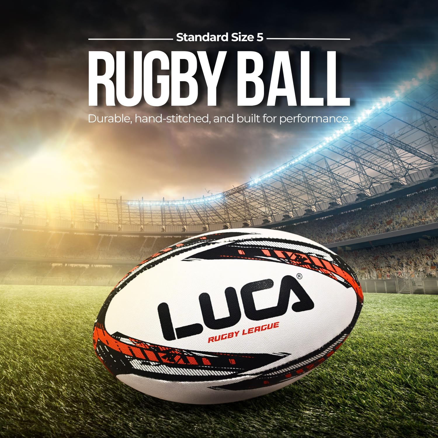 LUCA League Training Rugby Ball Size 5 Hand Stitched Durable Water Resistant Super Grip