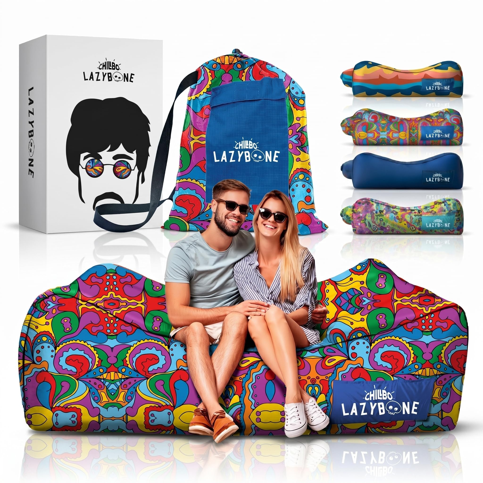 Chillbo Flap N Nap Lounger Sofá Inflable, Unisex, Psicodélico de los años 60, XL