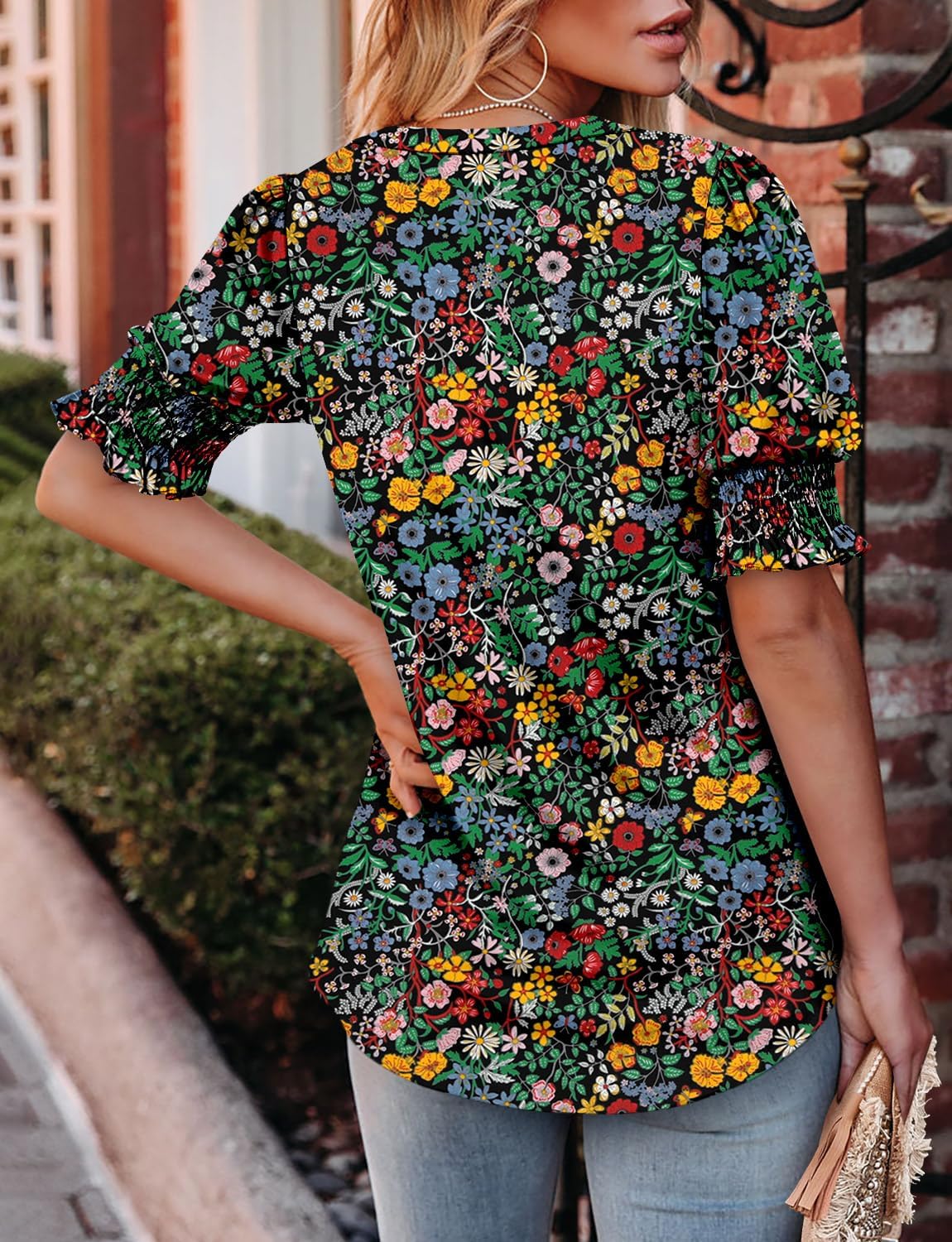 CRAZY GRID Women's Dressy Casual Top Puff Sleeve Summer Shirt Loose Trendy Pleated Blouse - Image 6