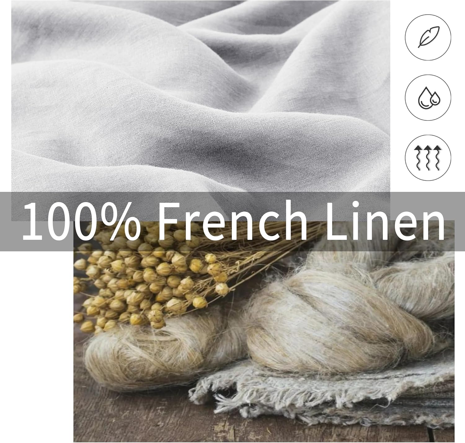 ATLINIA Linen Pillow Cases King Sham - 20 x 36 Inch Bed Pillow Protector Cover Set of 2 Bedding Cooling Neutral Pillowcase Shams Light Grey