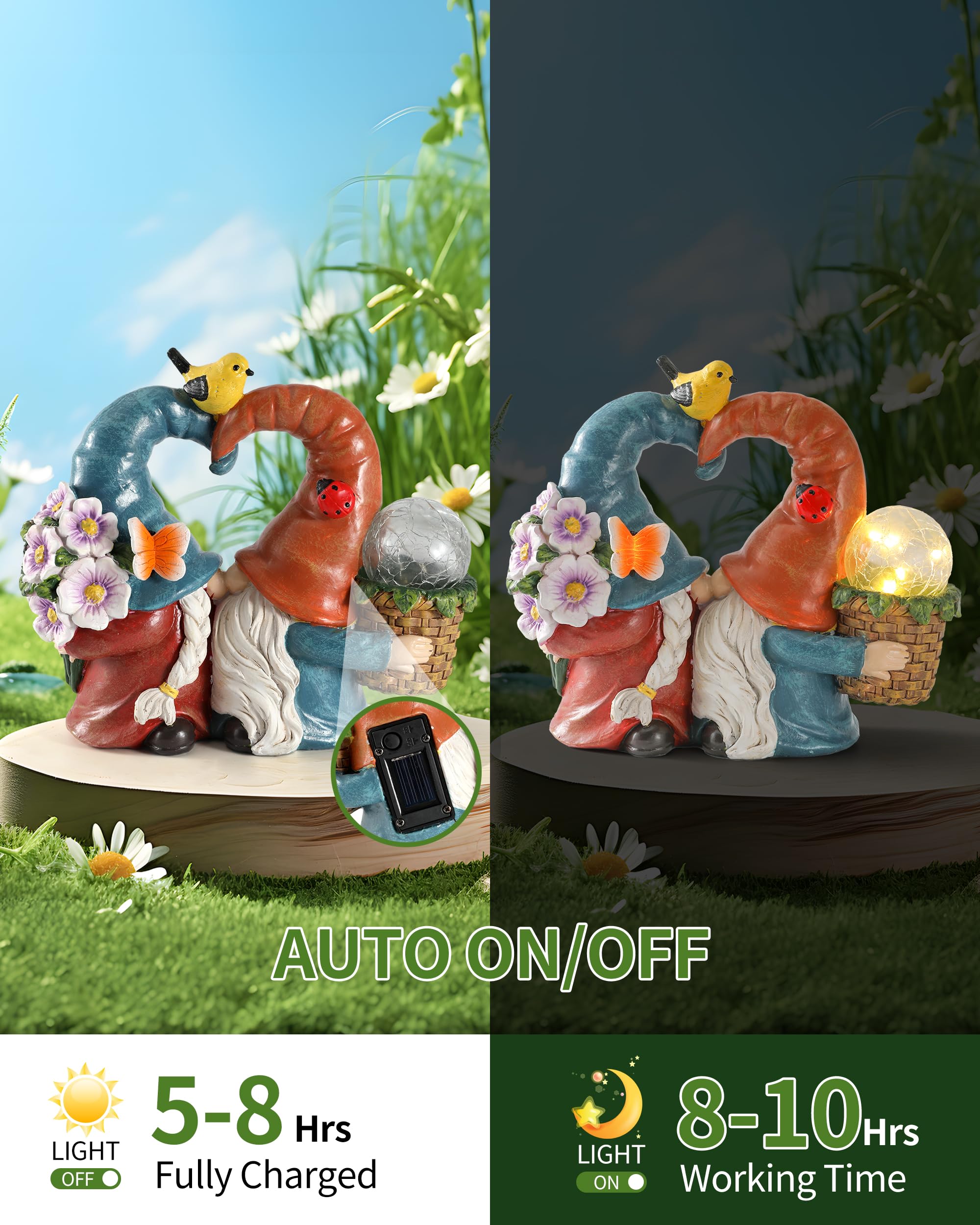 iStatue Decoraciones de gnomos besándose de primavera y verano con energía solar para el hogar y el jardín, adornos decorativos para césped al aire libre y estatuas (gnomos amados)