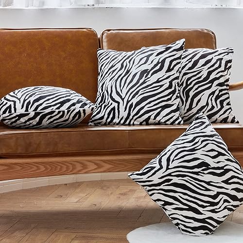 Miniatura 7 de MERRYLIFE Paquete de 4 fundas de almohada suaves de 18 x 18 pulgadas, fundas de almohada cuadradas decorativas de terciopelo con estampado de cebra,