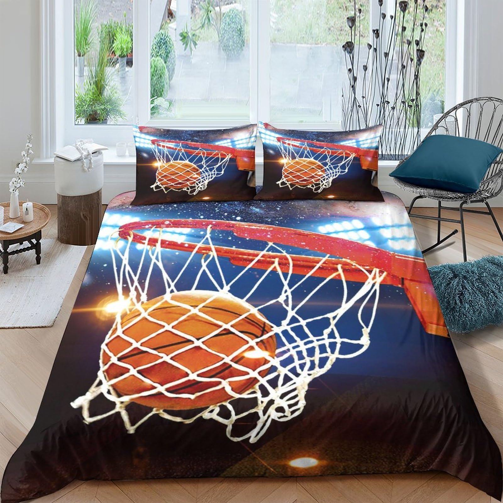 Ctjqhvkz Style-8 3D Printed Basketball Hoop Fitted Sheet Microfiber Soft Breathable Sports Ball Bed Cover For Bedroom Dorm Decor Single（135X200cm）