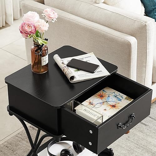 Miniatura 28 de VECELO Mesitas de noche con cajón para dormitorio, mesita de noche con almacenamiento y estante abierto para sala de estar, marrón Marrón,Mate