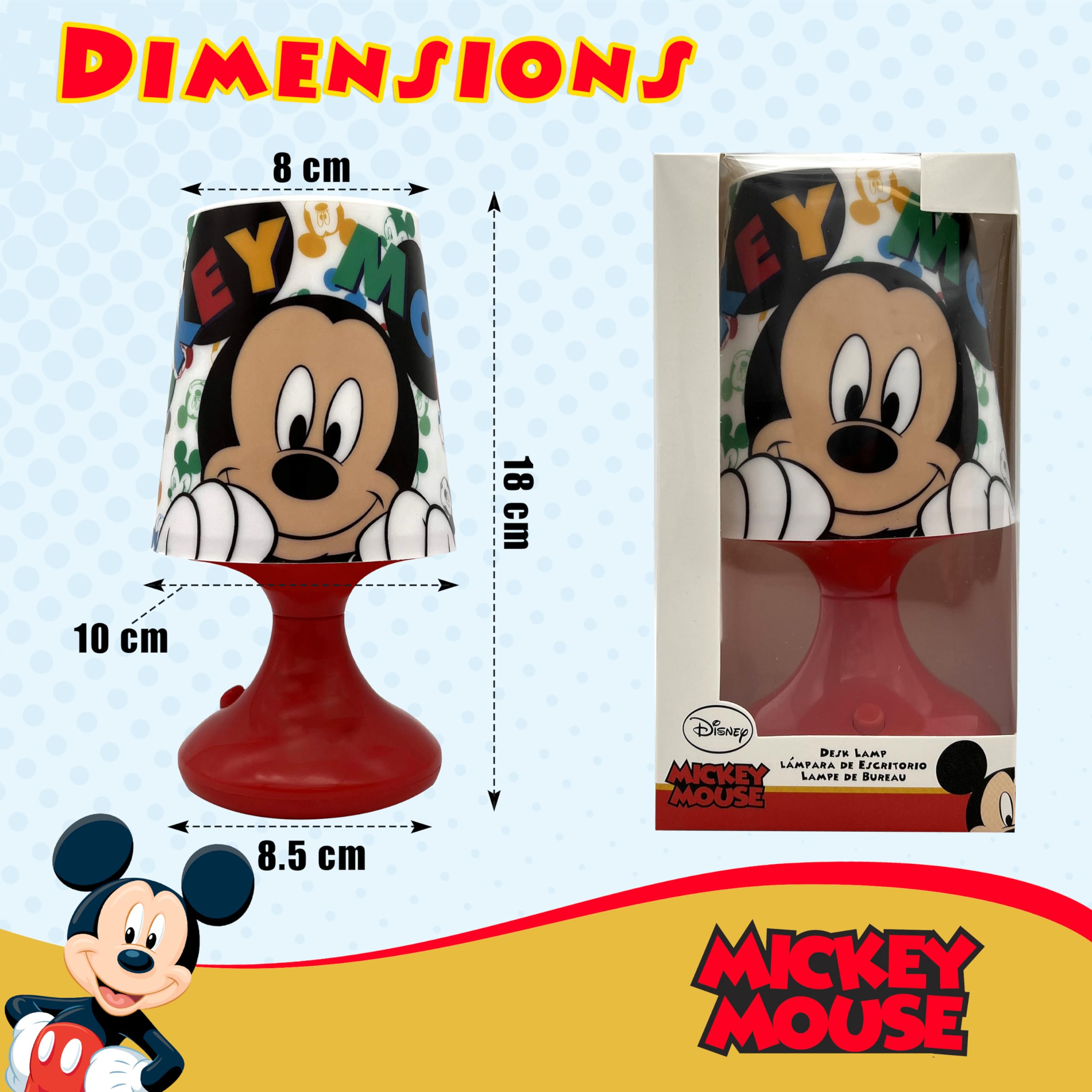 Lampe De Chevet Mickey Mouse 18 Cm LED à Piles - Veilleuse Pour Chambre D'enfant, Lampe Décorative Sans Fil