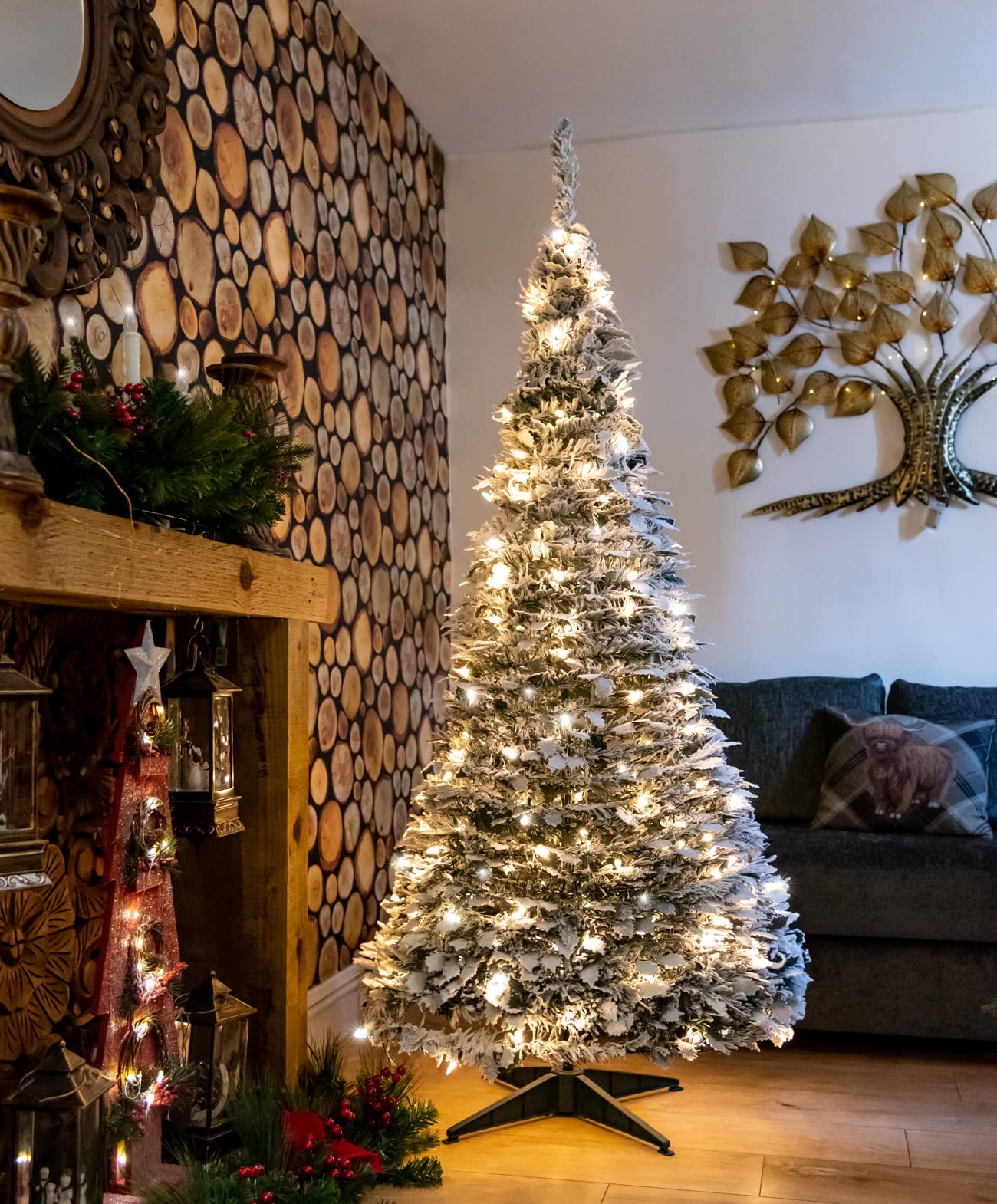 4Ft/120cm Prelit Pre Decorated Pop up Snow Flocked White Christmas Tree Xmas Home Indoor LED Warm White Lights Decorations