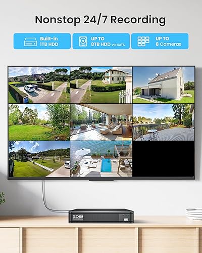 Miniatura 5 de ZOSI Sistema de cámara de seguridad CCTV Lite de 5MP 3K con detección de vehículos humanos AI, DVR H.265+ de 8 canales y 4 cámaras de vigilancia de