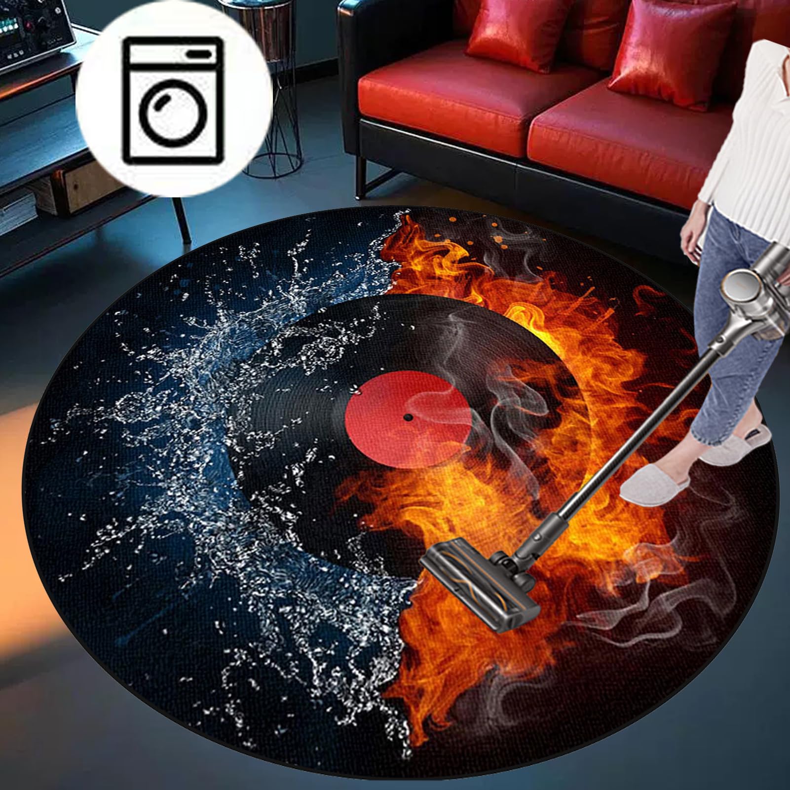 Rund Schlagzeugteppich, rutschfest Schalldicht Drum Teppich Matte Innen und Außen Trommelteppich, Elektronisches Jazz Schlagzeug Kit für Bass Snare Drum, Outdoor Schallschutz Akustik Teppich 120 cm