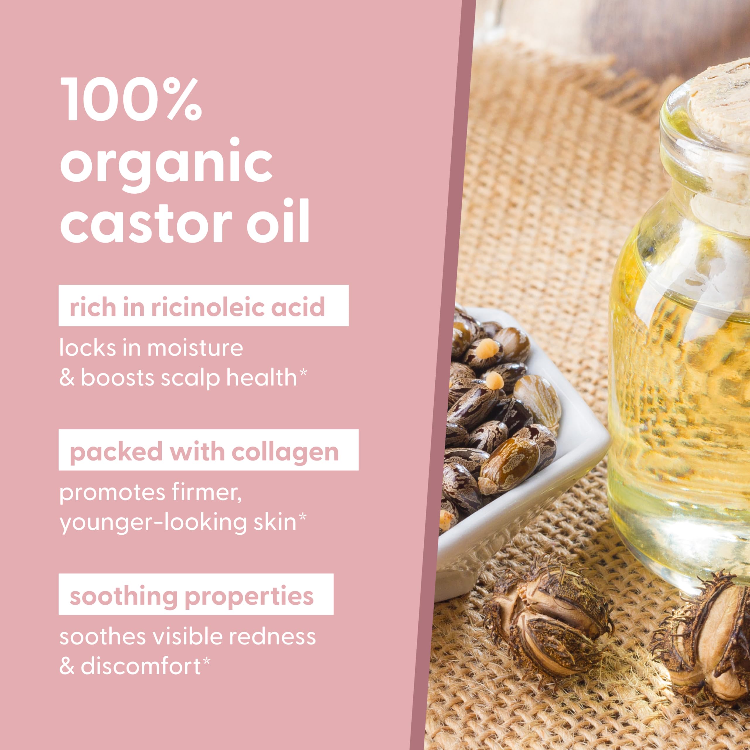 Organic Cold Pressed Castor Oil Roll-On Nourishing Treatment| Hexane-Free, USDA Organic Idea for Hair, Skin & Brows | Mess-Free Applicator, 3 fl 0z (89 mL) by M3
